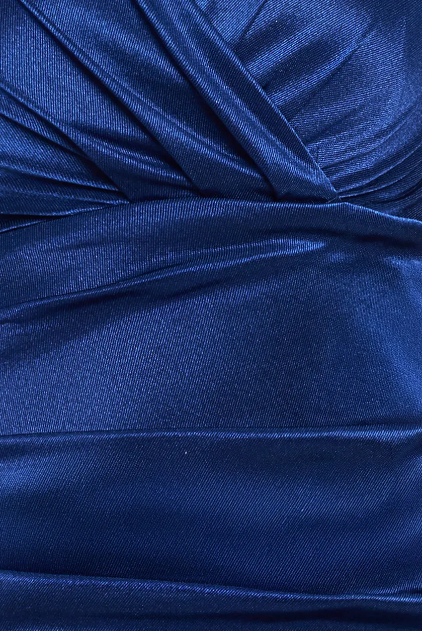 Satin Off The Shoulder Maxi Dress - Navy Blue by Goddiva sold by Goddiva product image thumbnail 4