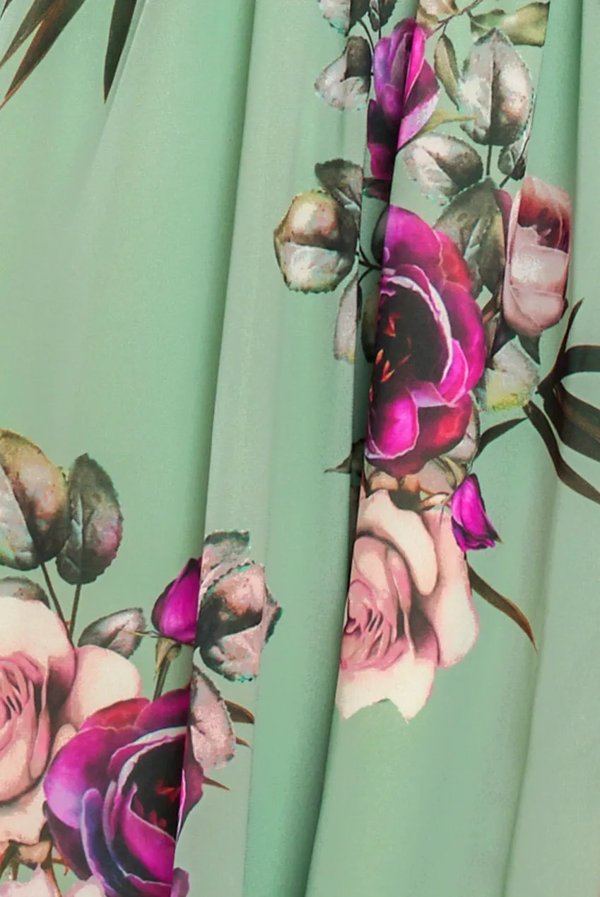 Sustainable Floral Print Midi Wrap Dress With Flutter Sleeves - Duck Egg by Goddiva sold by Goddiva product image thumbnail 4