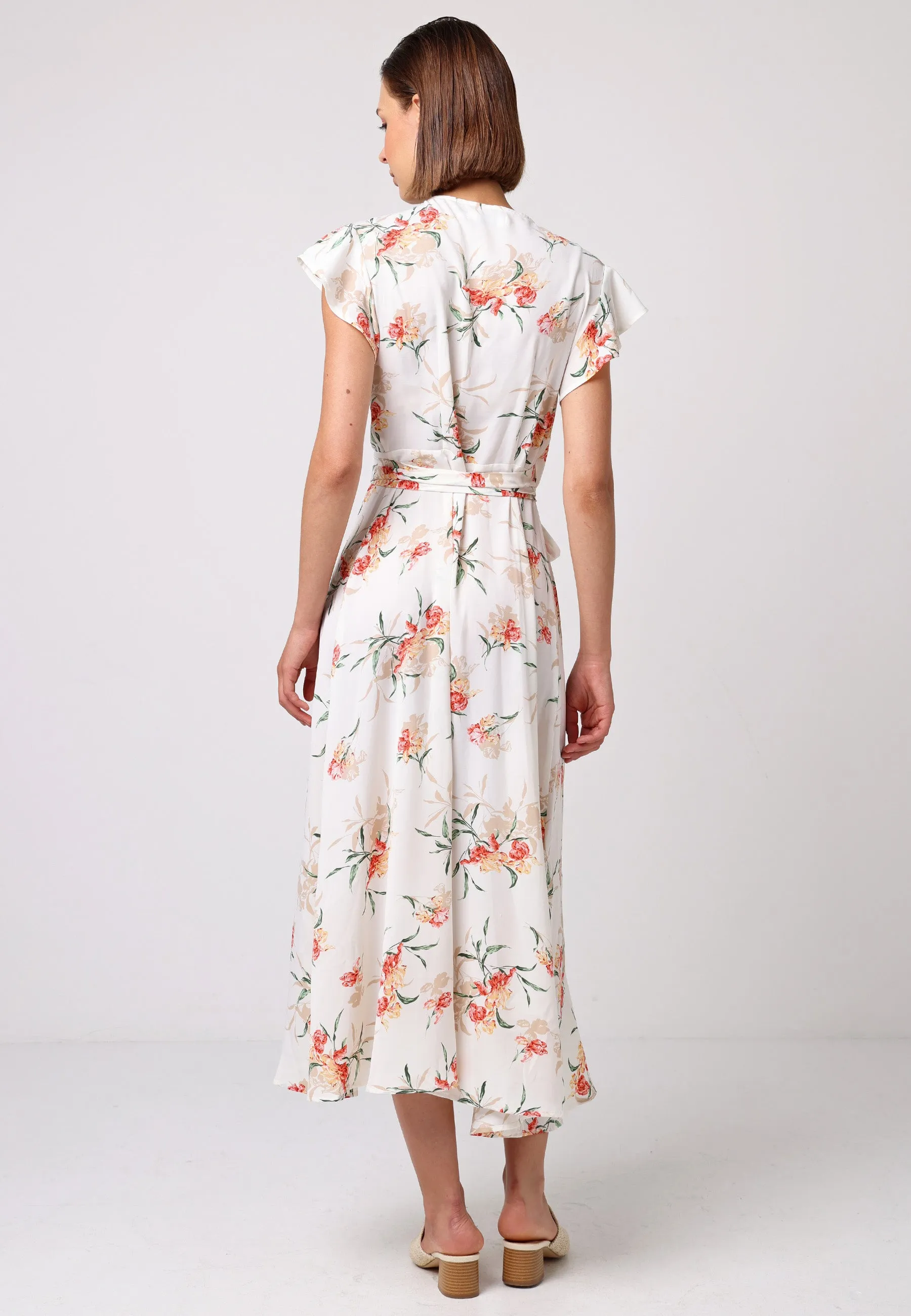 Wrap Maxi Dress With Cap Sleeve In White Floral by Angeleye sold by Goddiva product image thumbnail 4