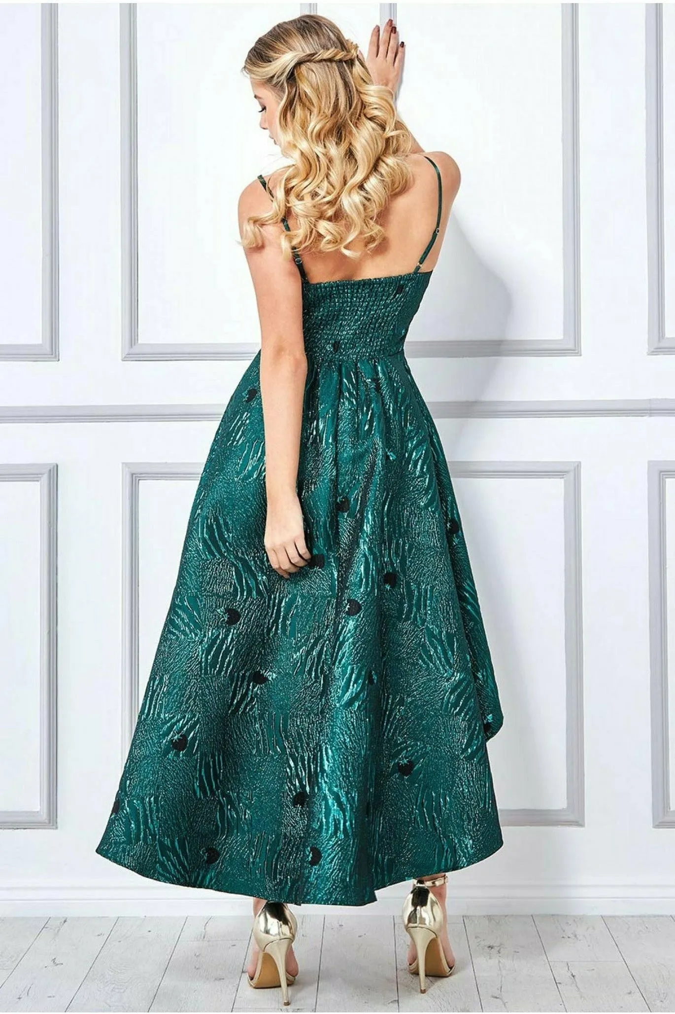 Goddiva Jacquard High Low Midi Dress - Emerald Green sold by Goddiva product image thumbnail 3