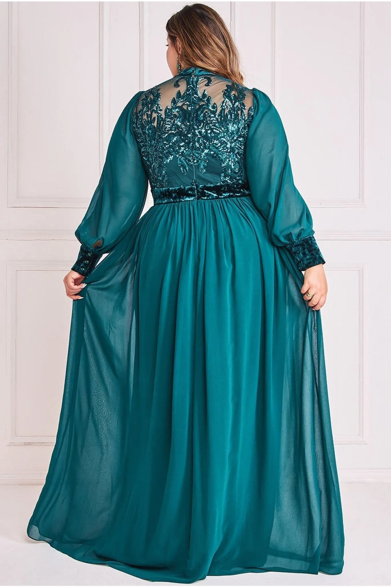 Goddiva Plus Velvet Band Sequin Bodice Maxi - Emerald sold by Goddiva product image thumbnail 2