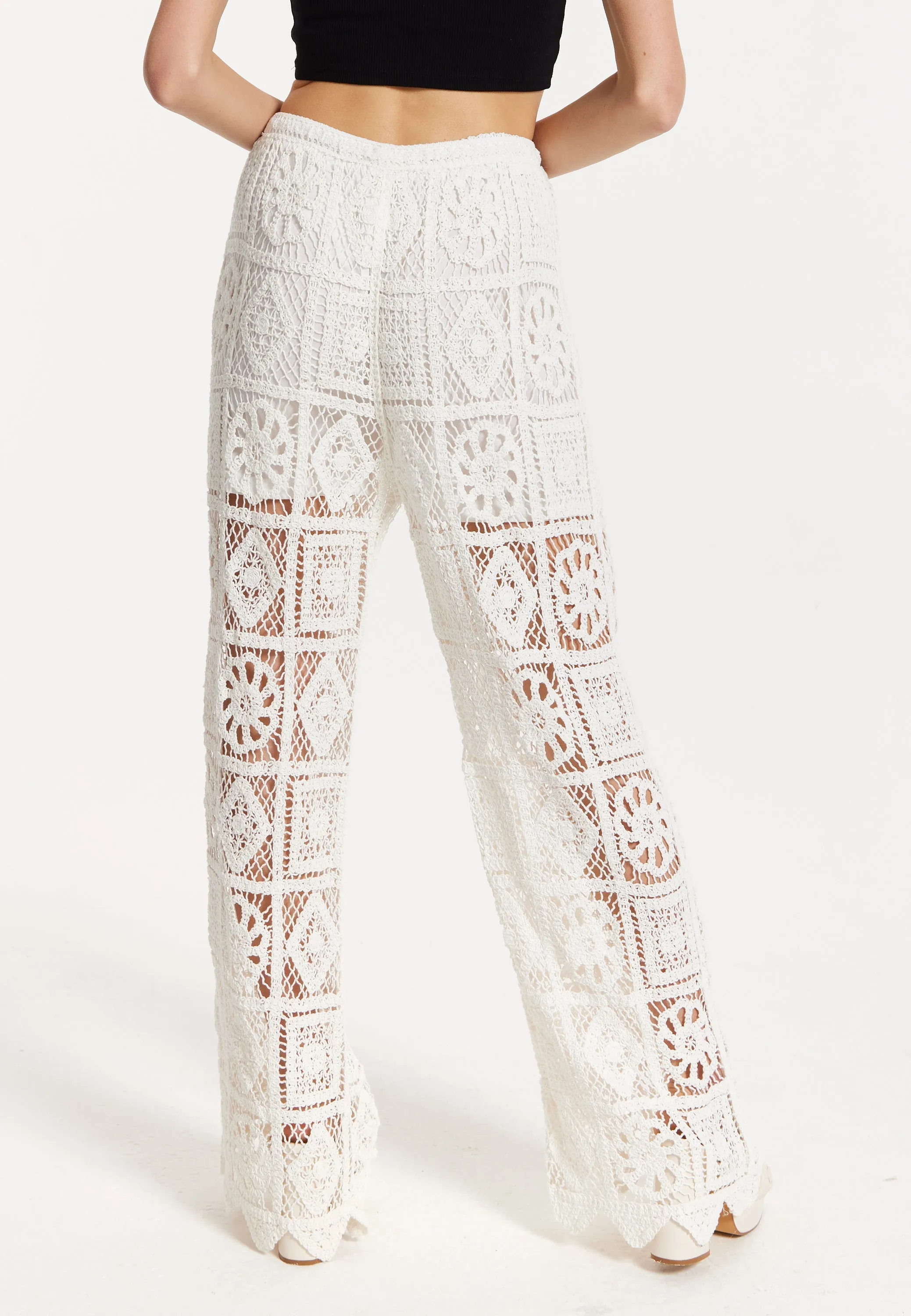 White Crochet Wide Leg Trousers by Liquorish sold by Goddiva product image thumbnail 4