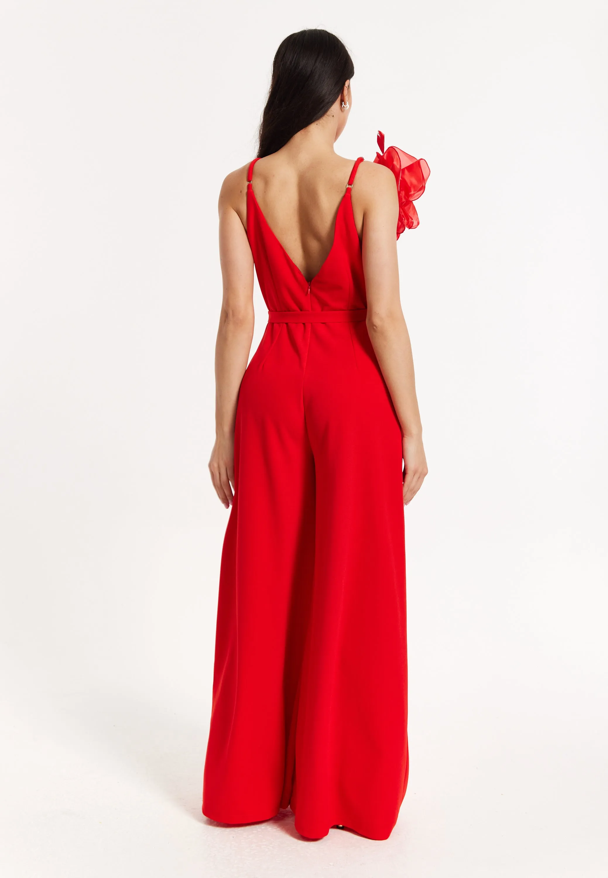 Red Floral Shoulder Wide-Leg Jumpsuit by Liquorish sold by Goddiva product image thumbnail 4