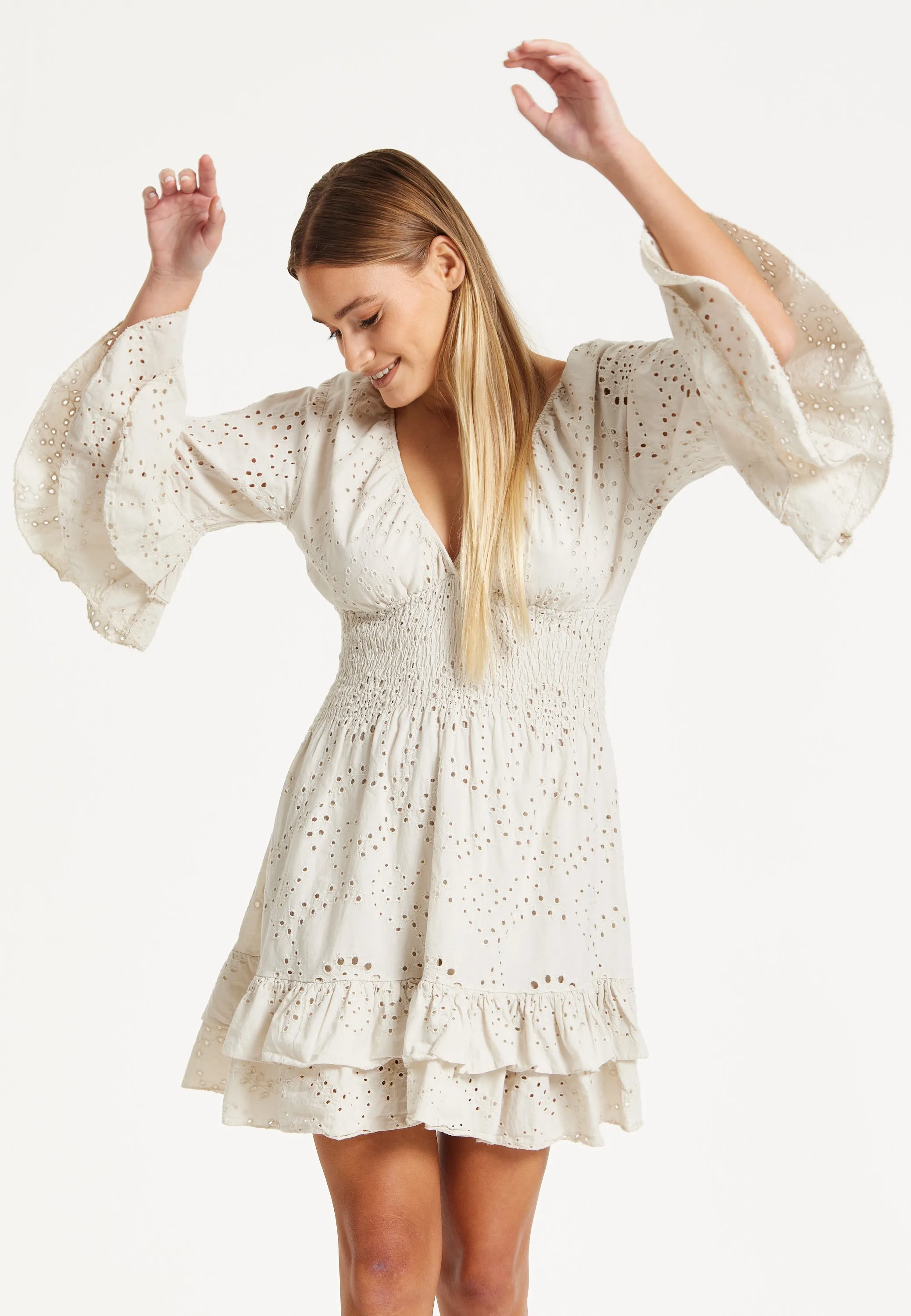 Cream Broderie Anglaise Mini Dress by Liquorish sold by Goddiva product image thumbnail 3