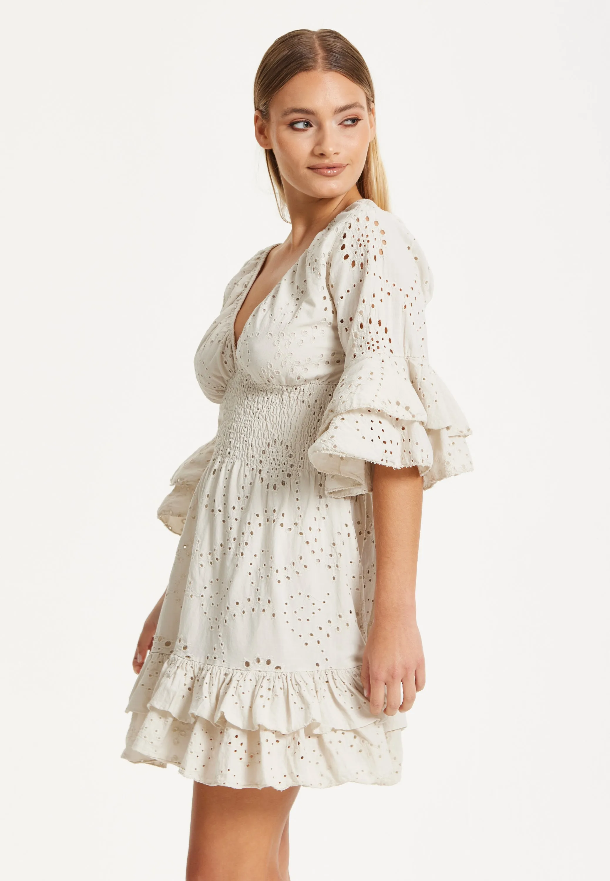 Cream Broderie Anglaise Mini Dress by Liquorish sold by Goddiva product image thumbnail 4