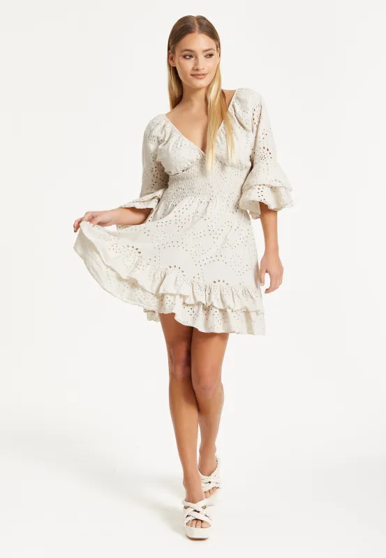 Cream Broderie Anglaise Mini Dress by Liquorish sold by Goddiva