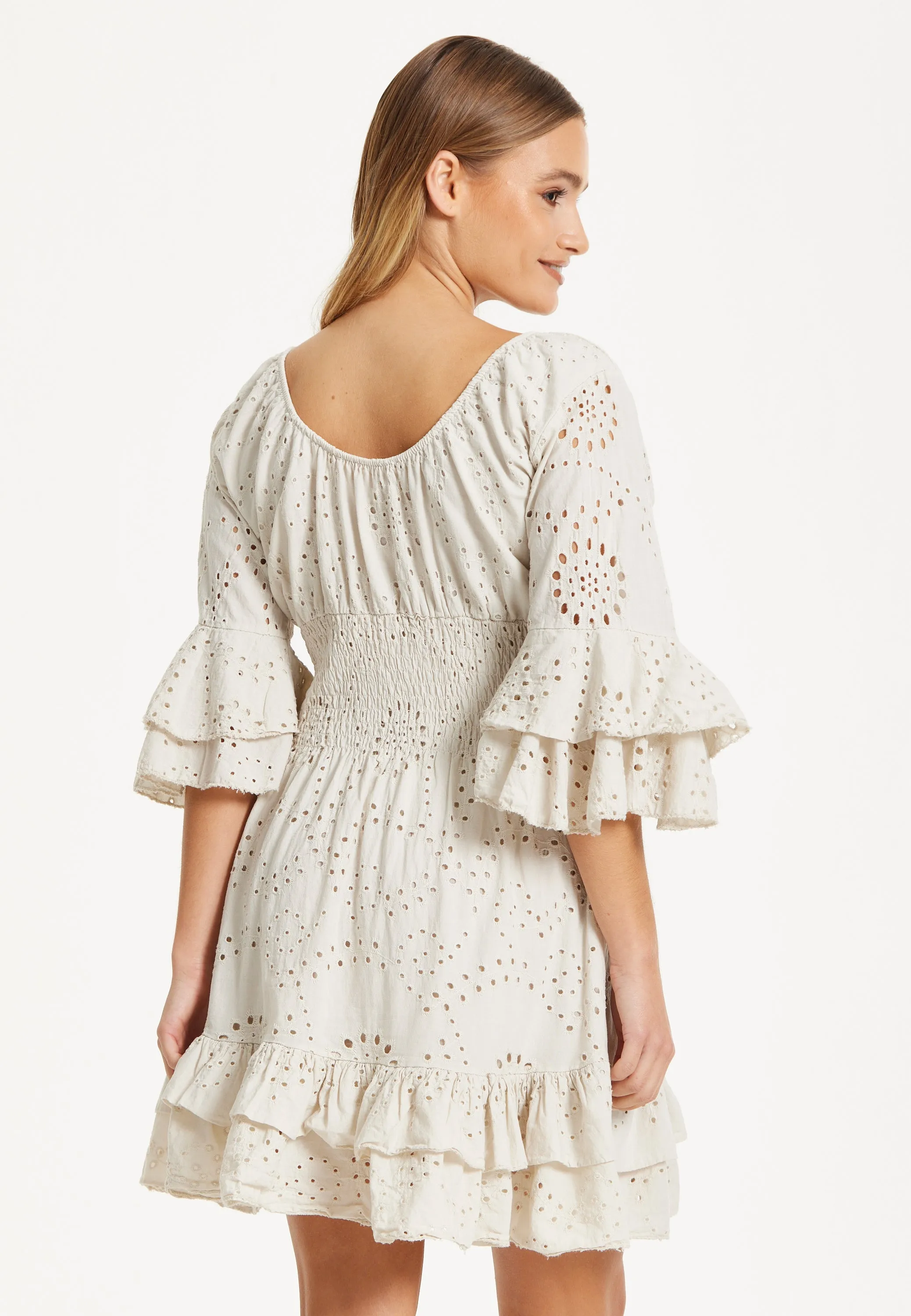 Cream Broderie Anglaise Mini Dress by Liquorish sold by Goddiva product image thumbnail 5