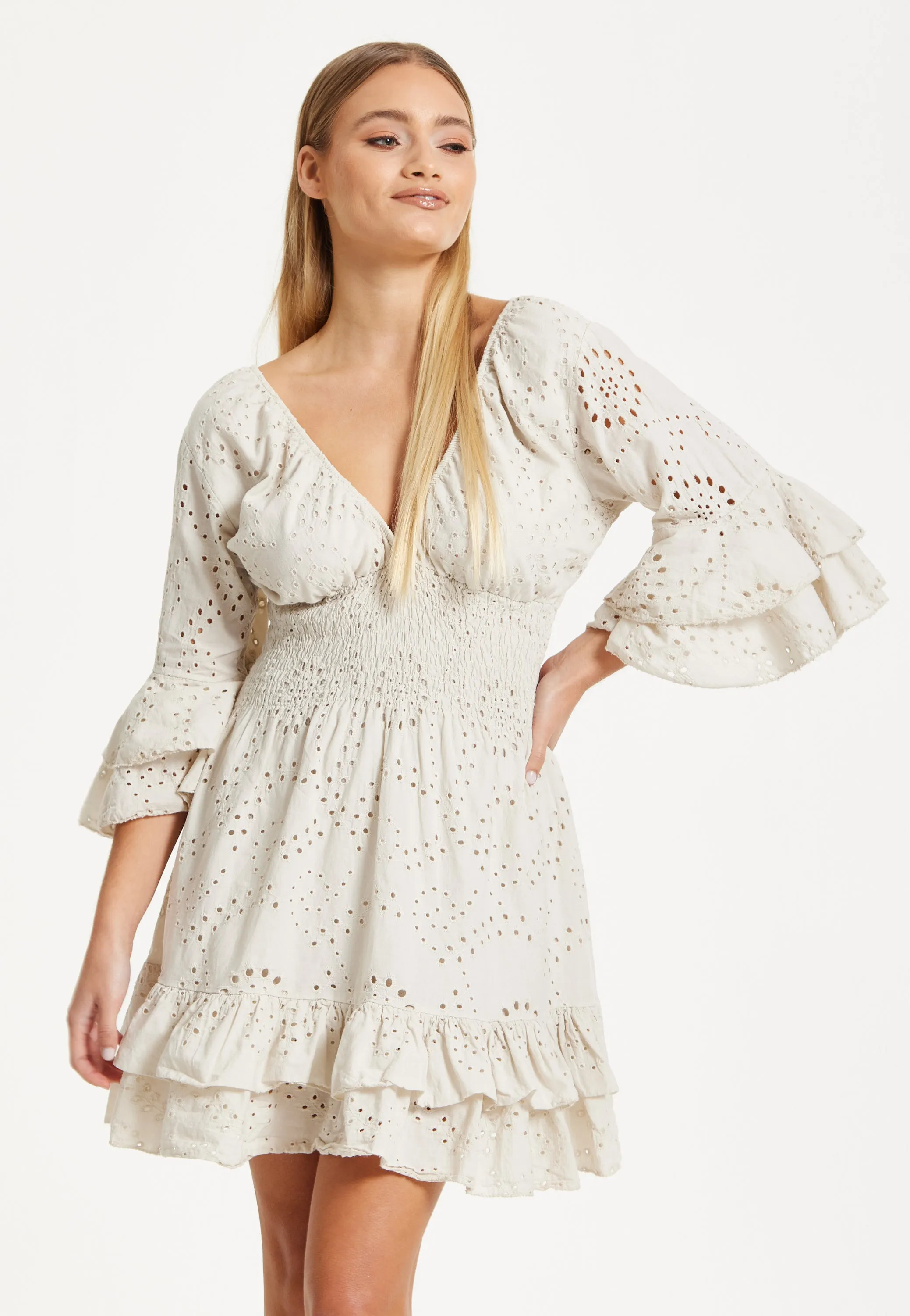 Cream Broderie Anglaise Mini Dress by Liquorish sold by Goddiva product image thumbnail 2