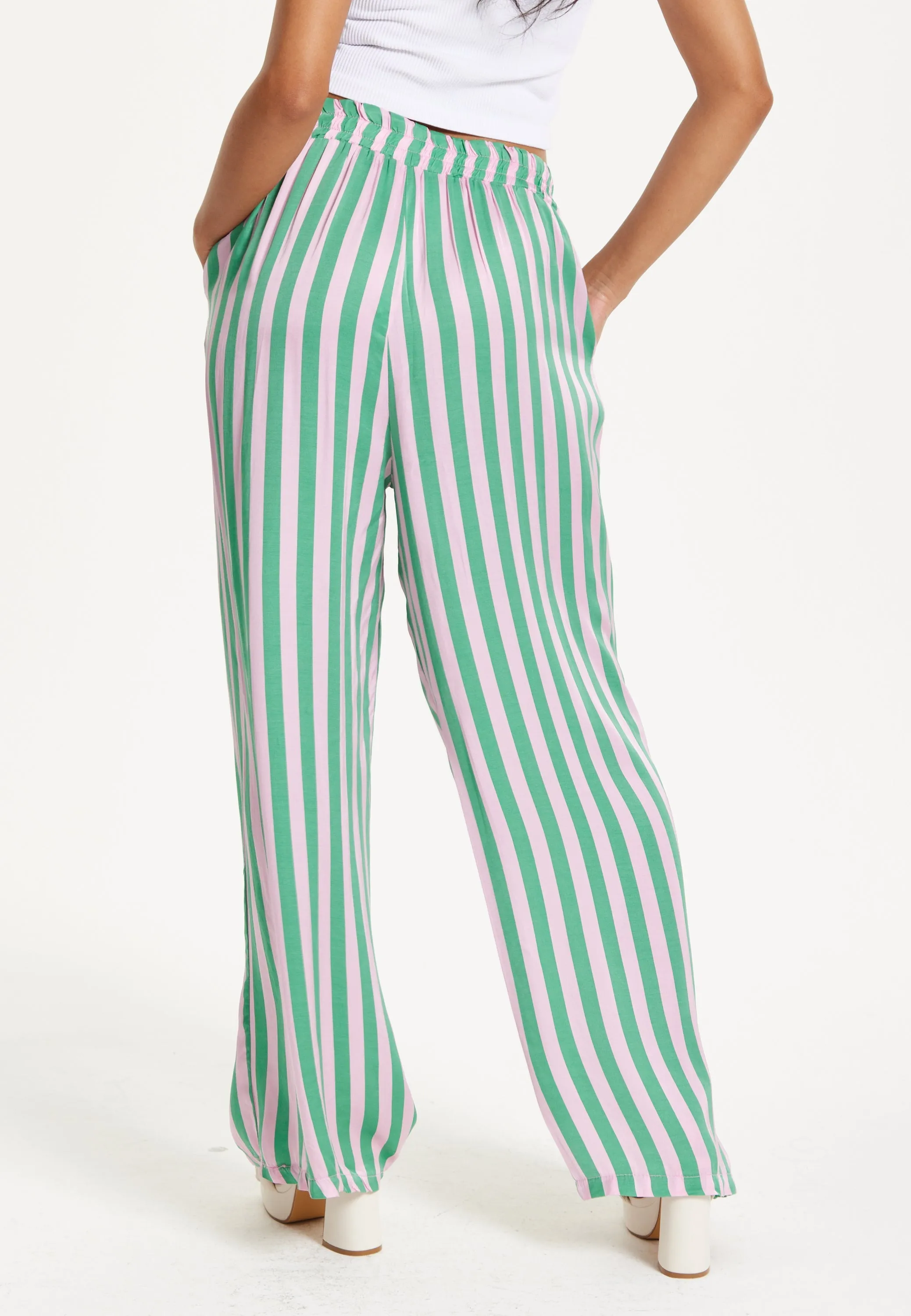 Green And Purple Striped Wide Leg Trousers by Liquorish sold by Goddiva product image thumbnail 4