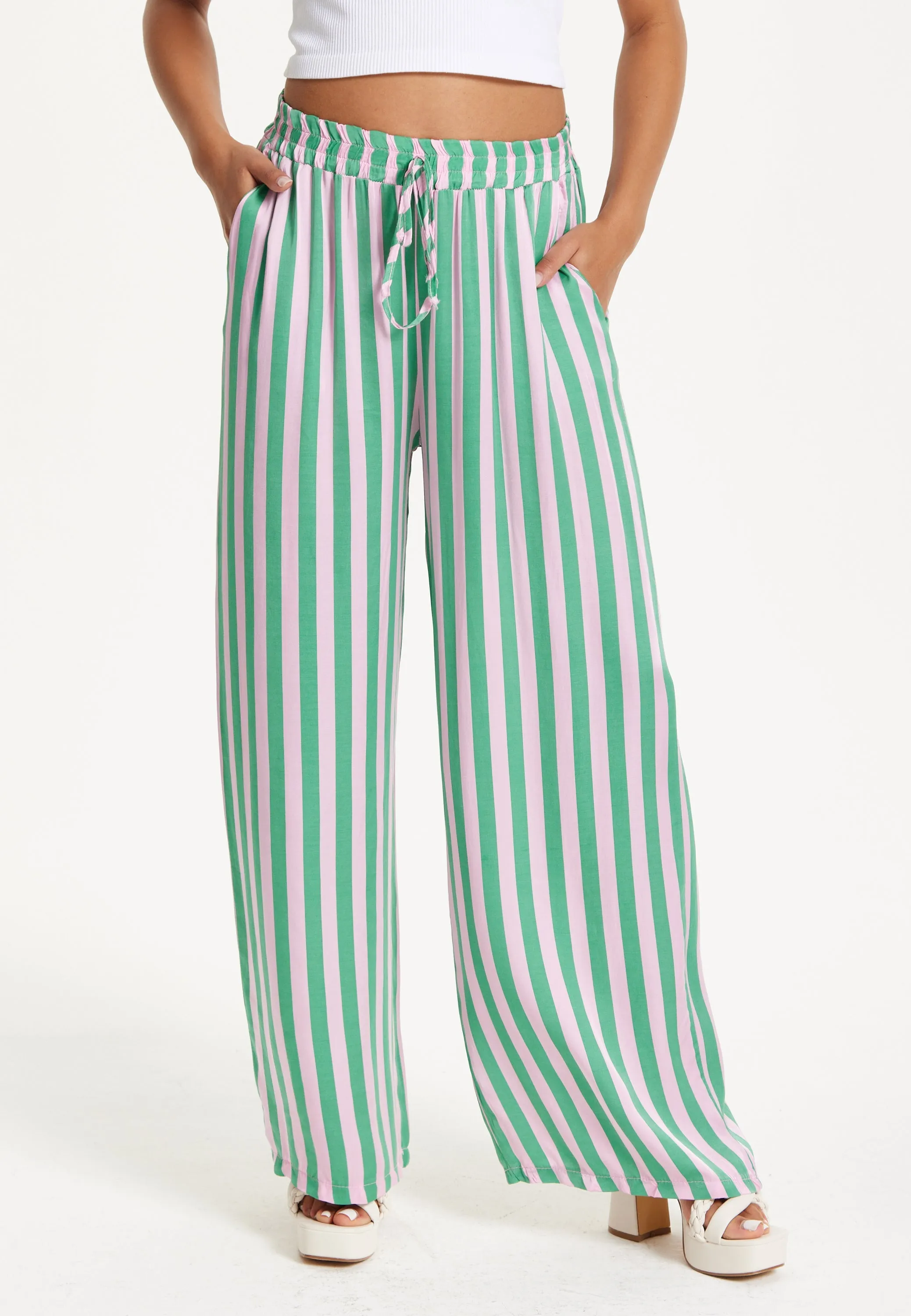 Green And Purple Striped Wide Leg Trousers by Liquorish sold by Goddiva product image thumbnail 2