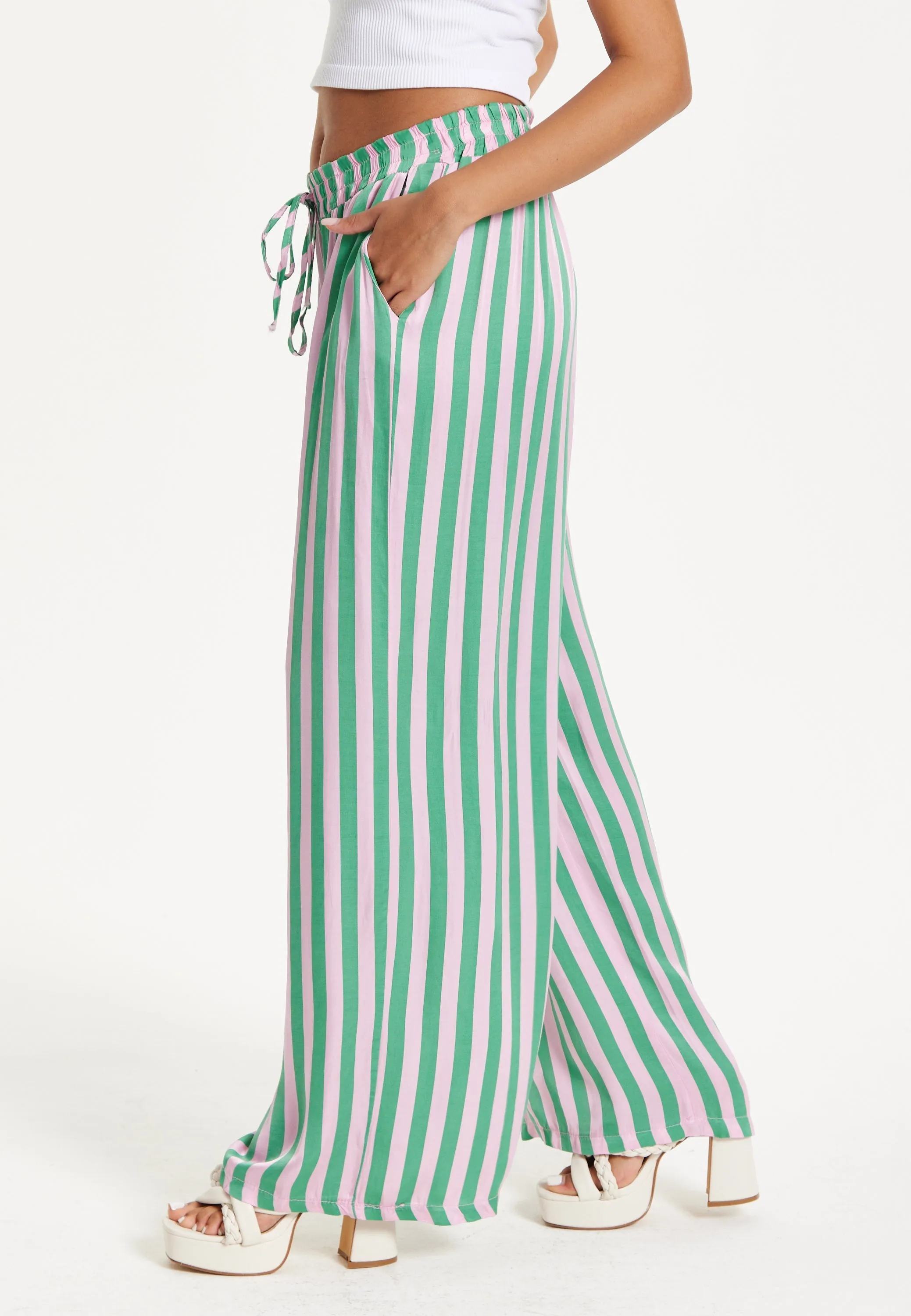 Green And Purple Striped Wide Leg Trousers by Liquorish sold by Goddiva product image thumbnail 3