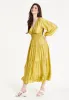 Yellow Smocked Waist Midi Dress by Liquorish sold by Goddiva