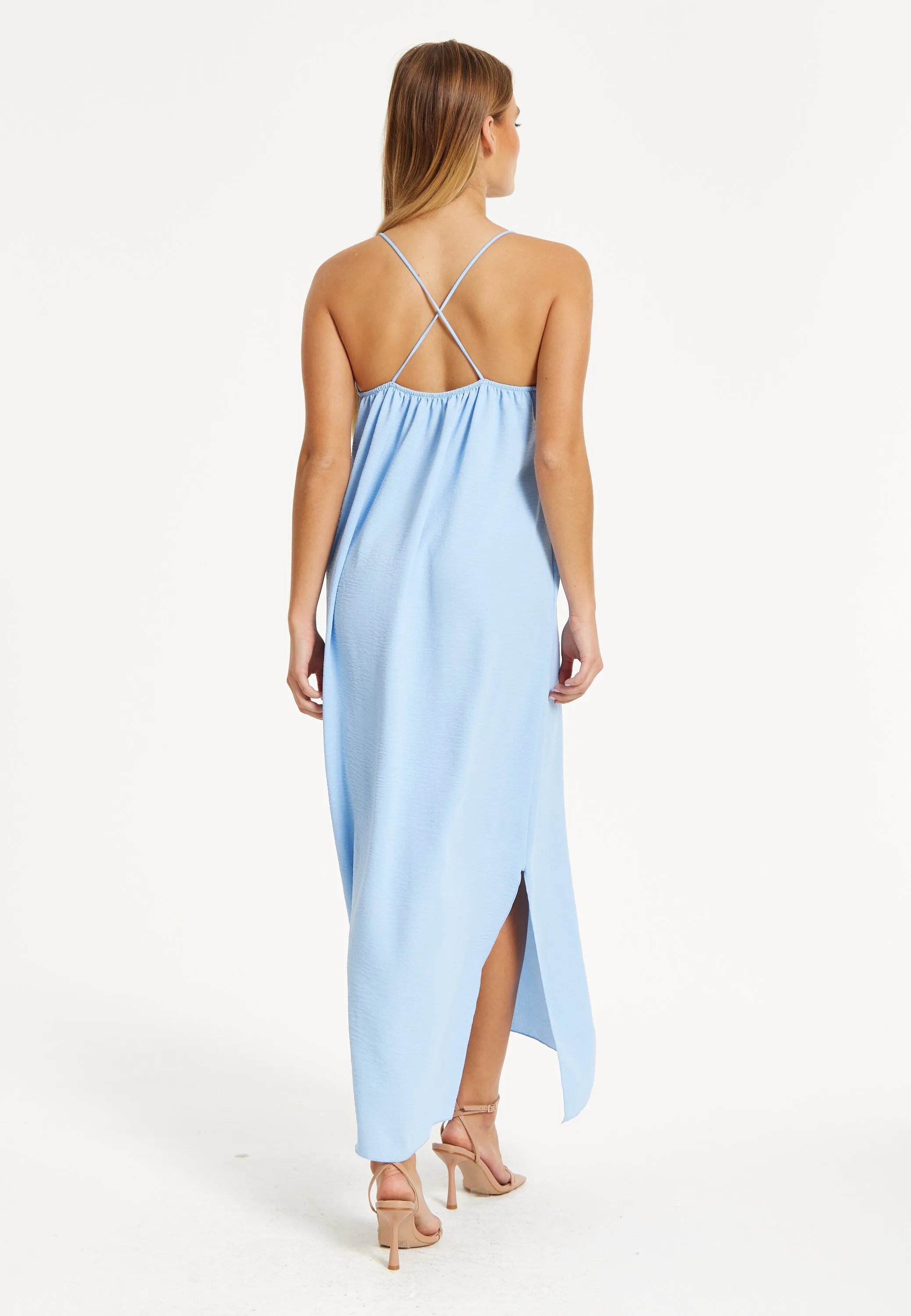 Light Blue Cross-Back Maxi Dress by Liquorish sold by Goddiva product image thumbnail 4