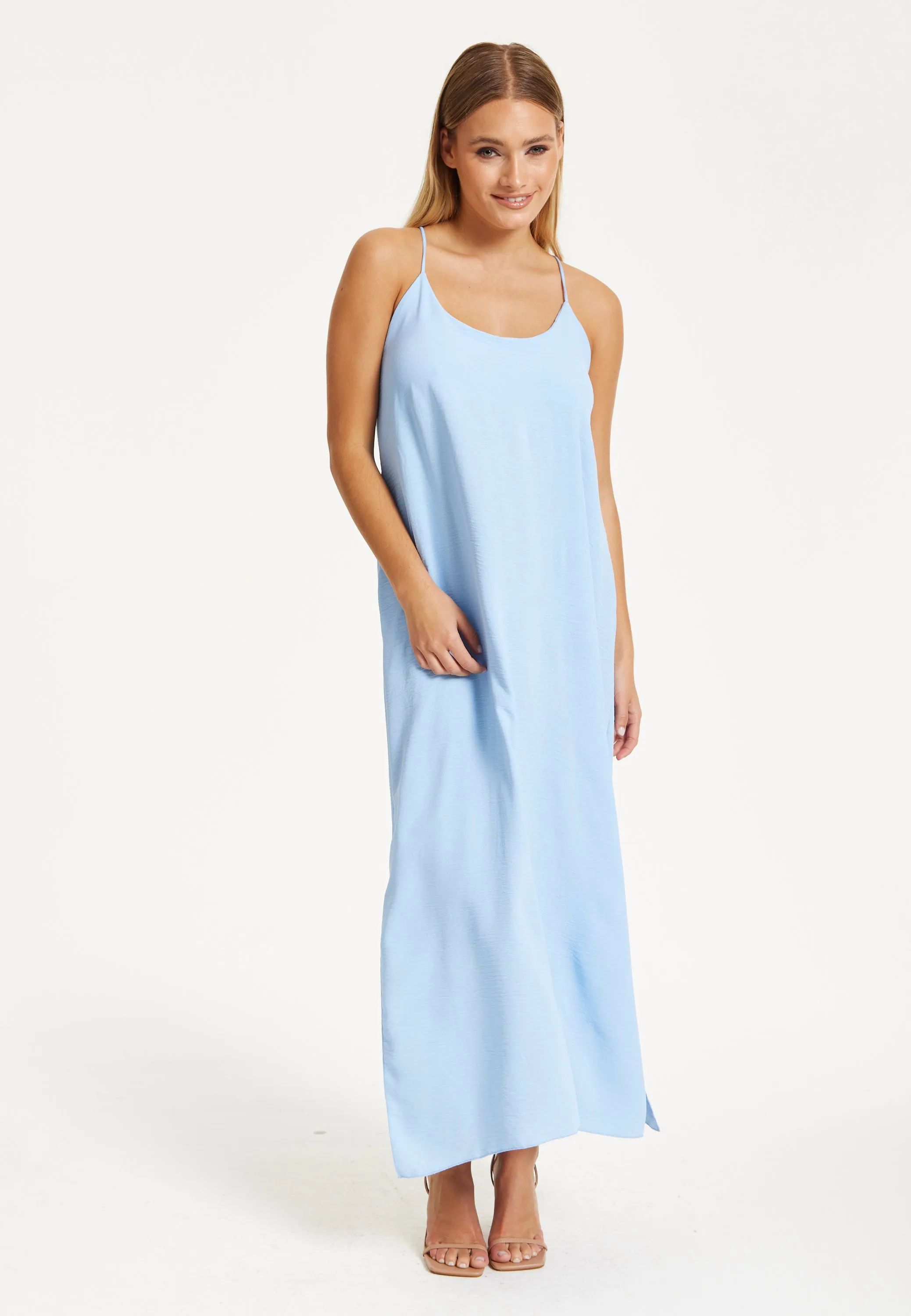 Light Blue Cross-Back Maxi Dress by Liquorish sold by Goddiva product image thumbnail 2