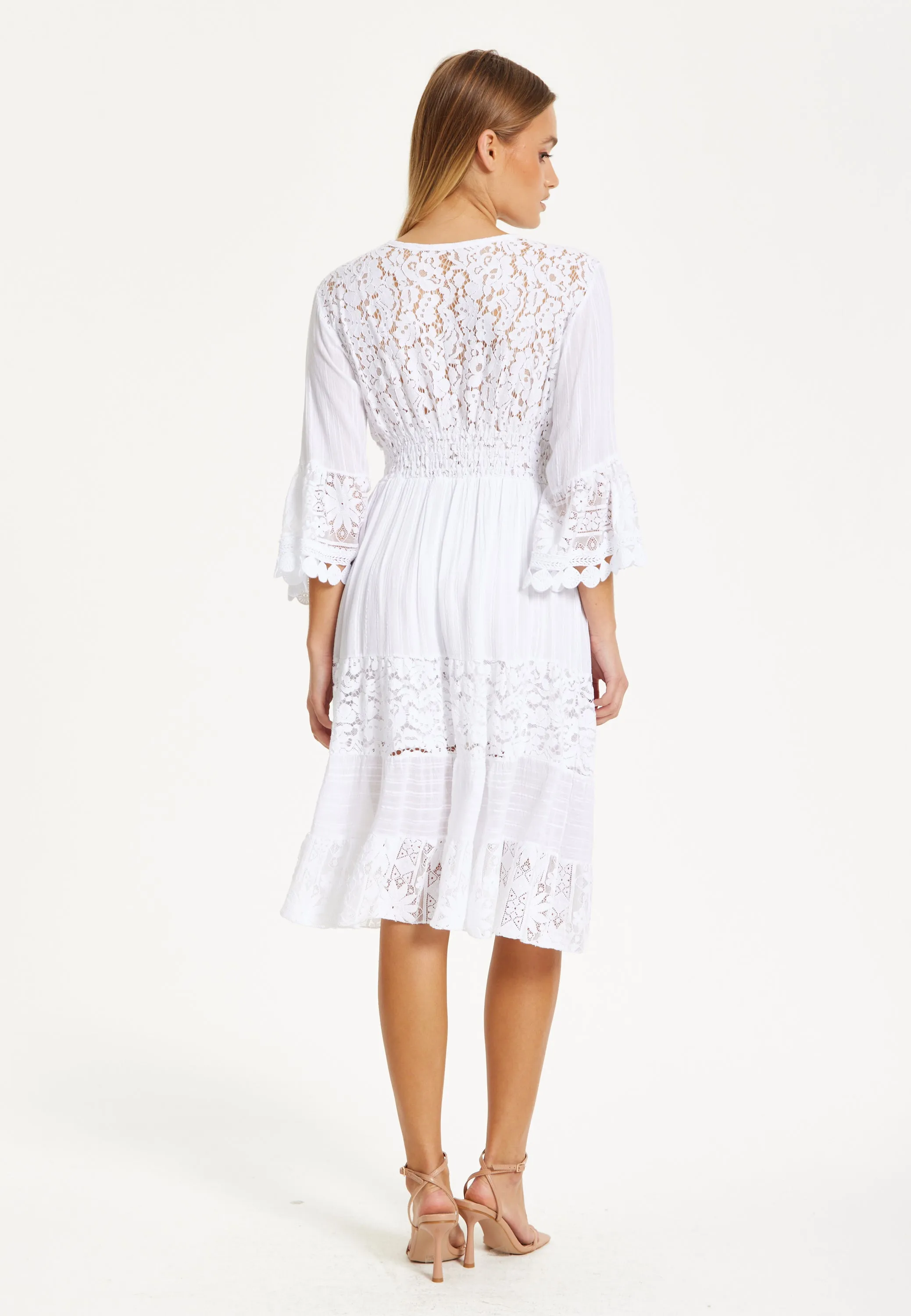 White Lace Flared Sleeve Midi Dress by Liquorish sold by Goddiva product image thumbnail 4