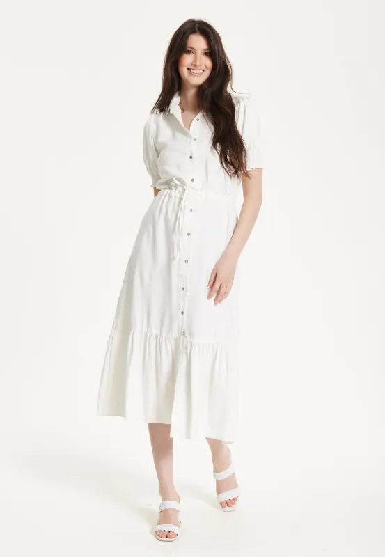 White Belted Button Midi Dress by Liquorish sold by Goddiva