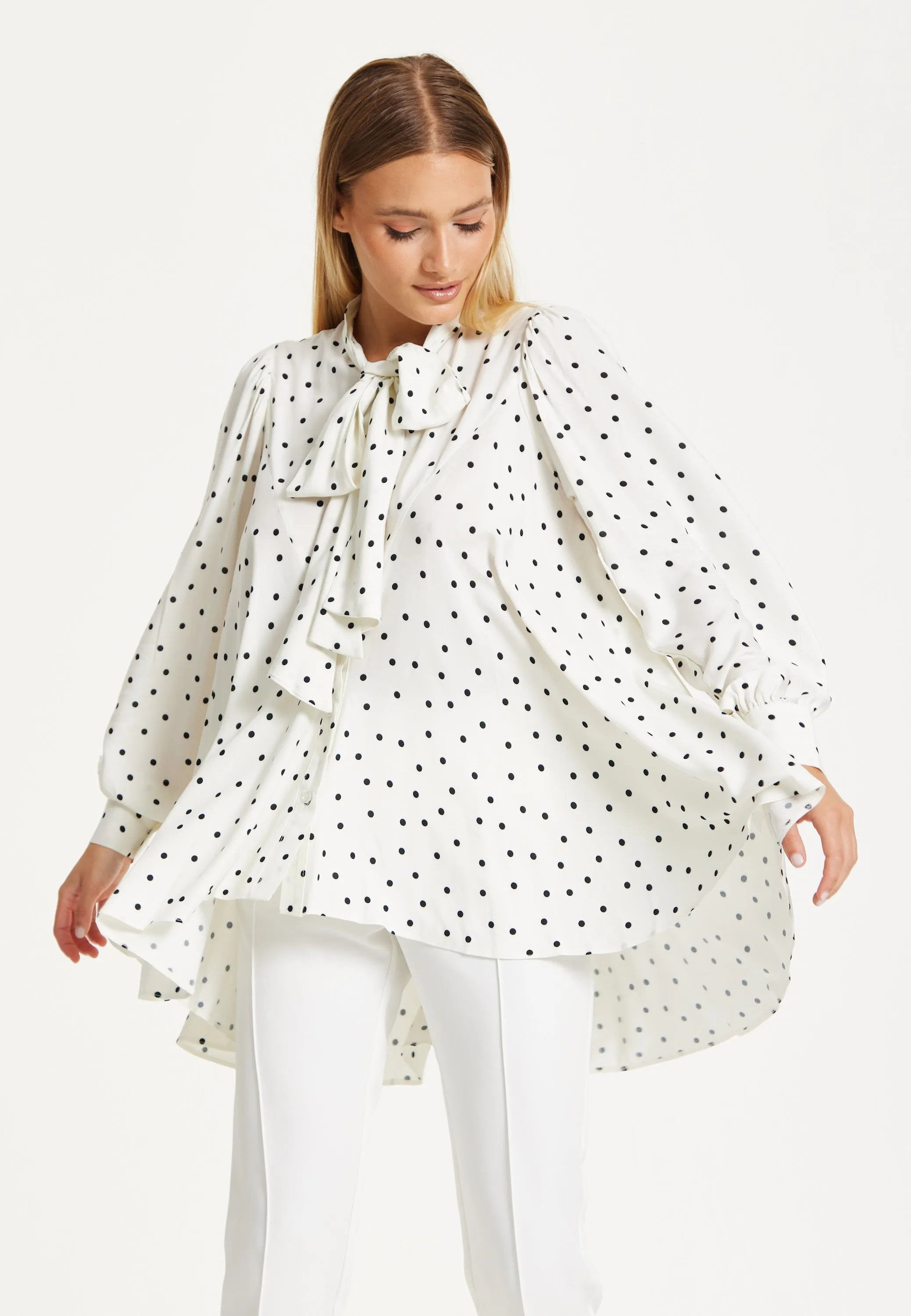 Polka Dot Ruffle High-Low Blouse by Liquorish sold by Goddiva product image thumbnail 2