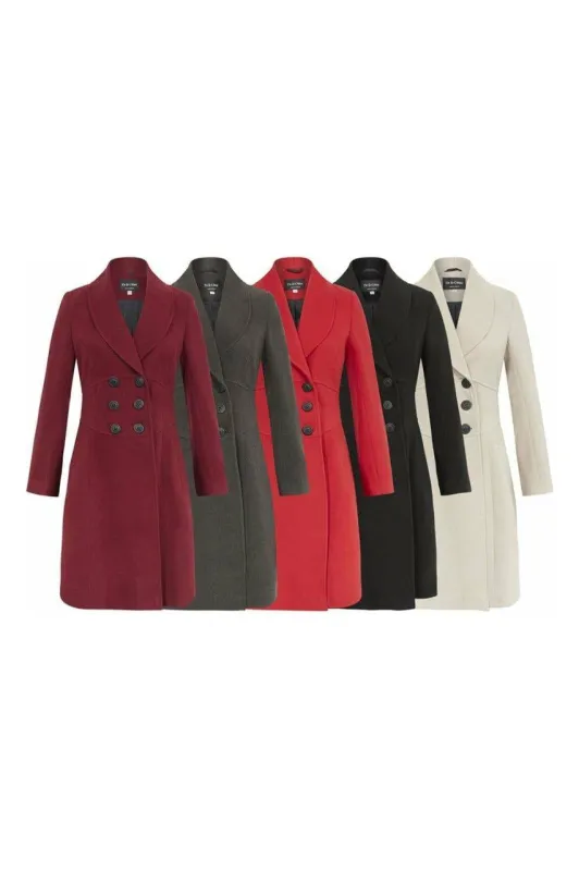 De La Creme Fashions Slim Fit Double Breast Roll Collar Coat sold by Goddiva