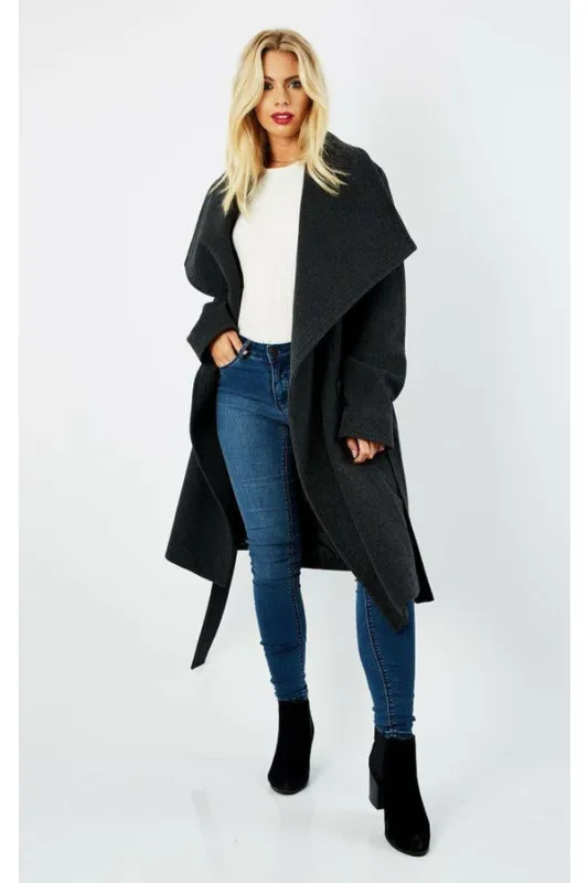 De La Creme Fashions Wool Blend Large Lapel Duster Coat sold by Goddiva