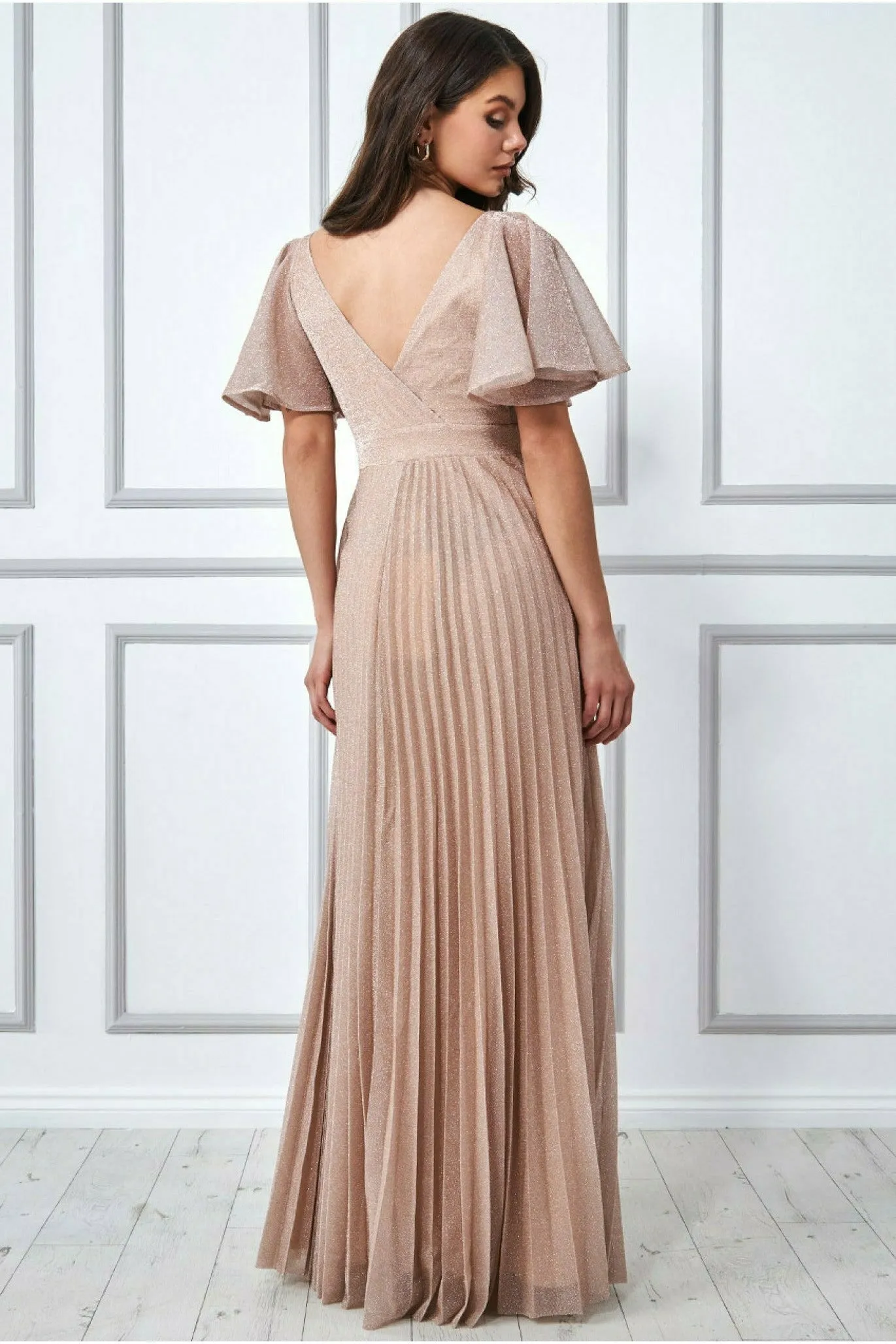 Goddiva Lurex Pleated Maxi Dress - Pink sold by Goddiva product image thumbnail 2