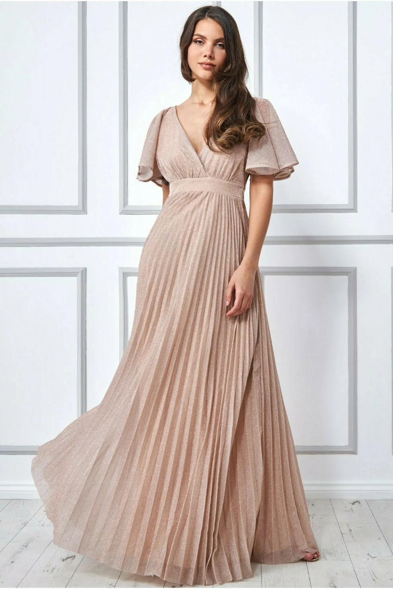 Goddiva Lurex Pleated Maxi Dress - Pink sold by Goddiva