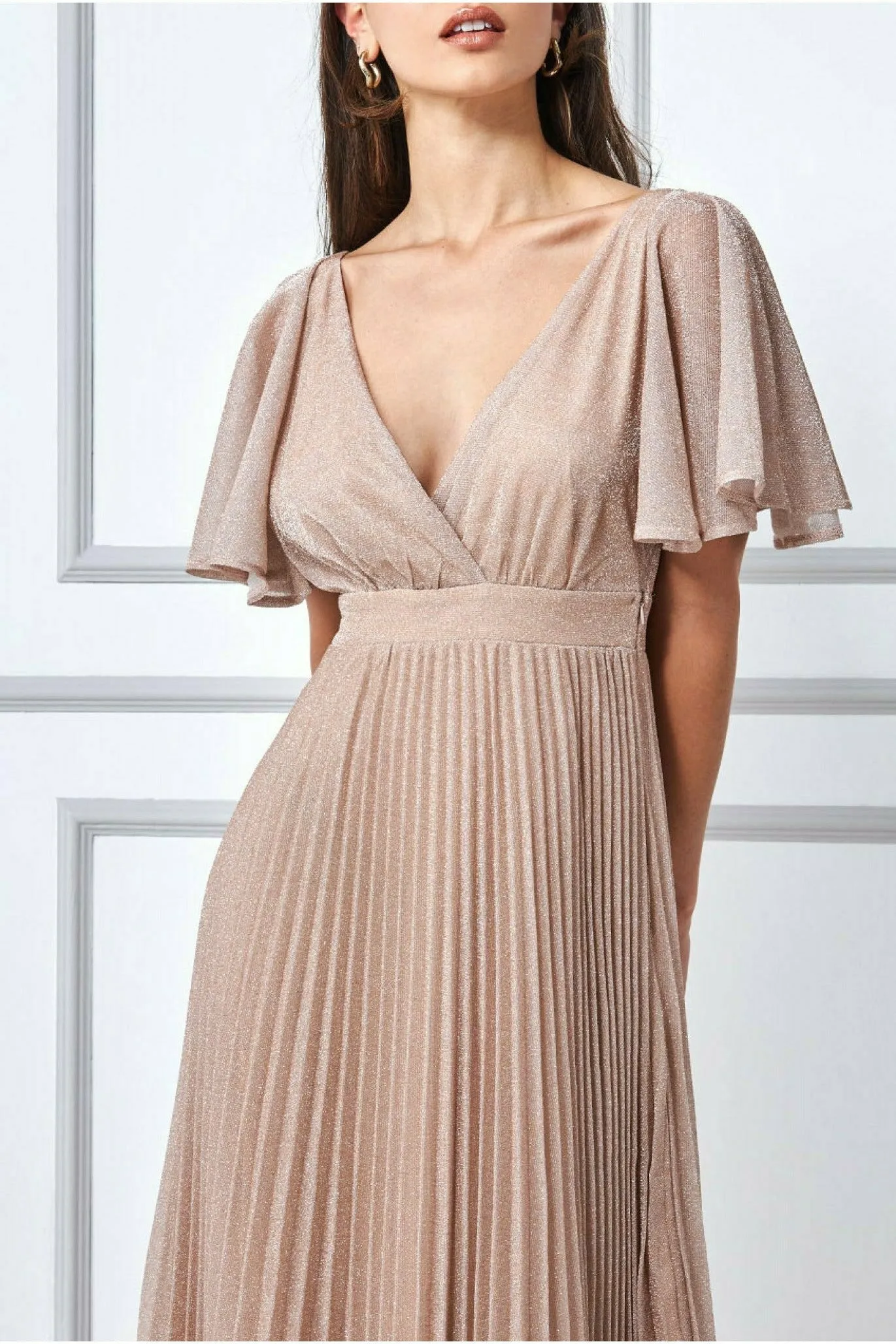 Goddiva Lurex Pleated Maxi Dress - Pink sold by Goddiva product image thumbnail 3