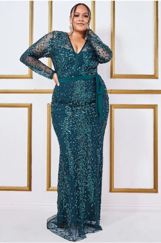 Goddiva Plus Spread On Sequin Maxi Dress - Emerald sold by Goddiva