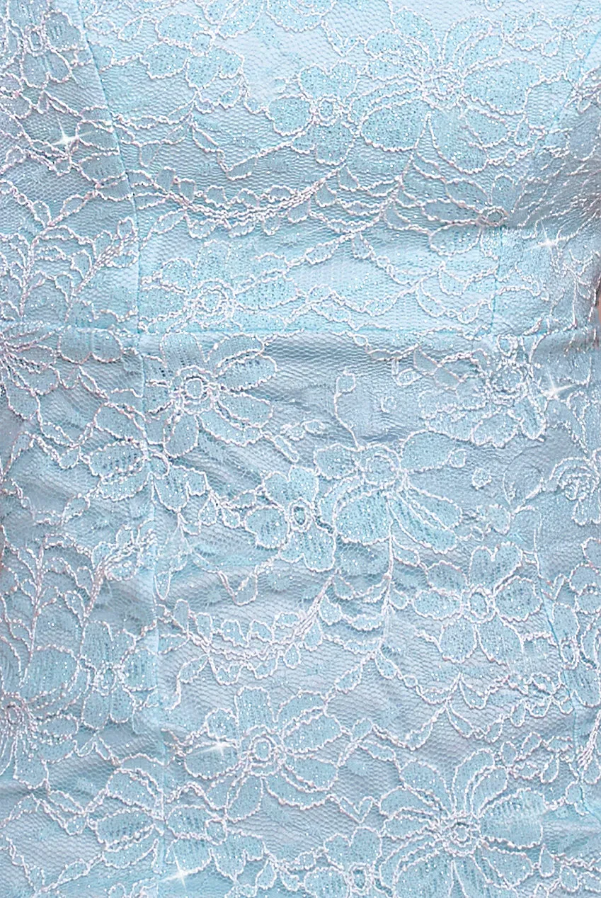 Scallop Lace Puff Sleeve Fit & Flare Midi Dress - Sky Blue by Goddiva sold by Goddiva product image thumbnail 4