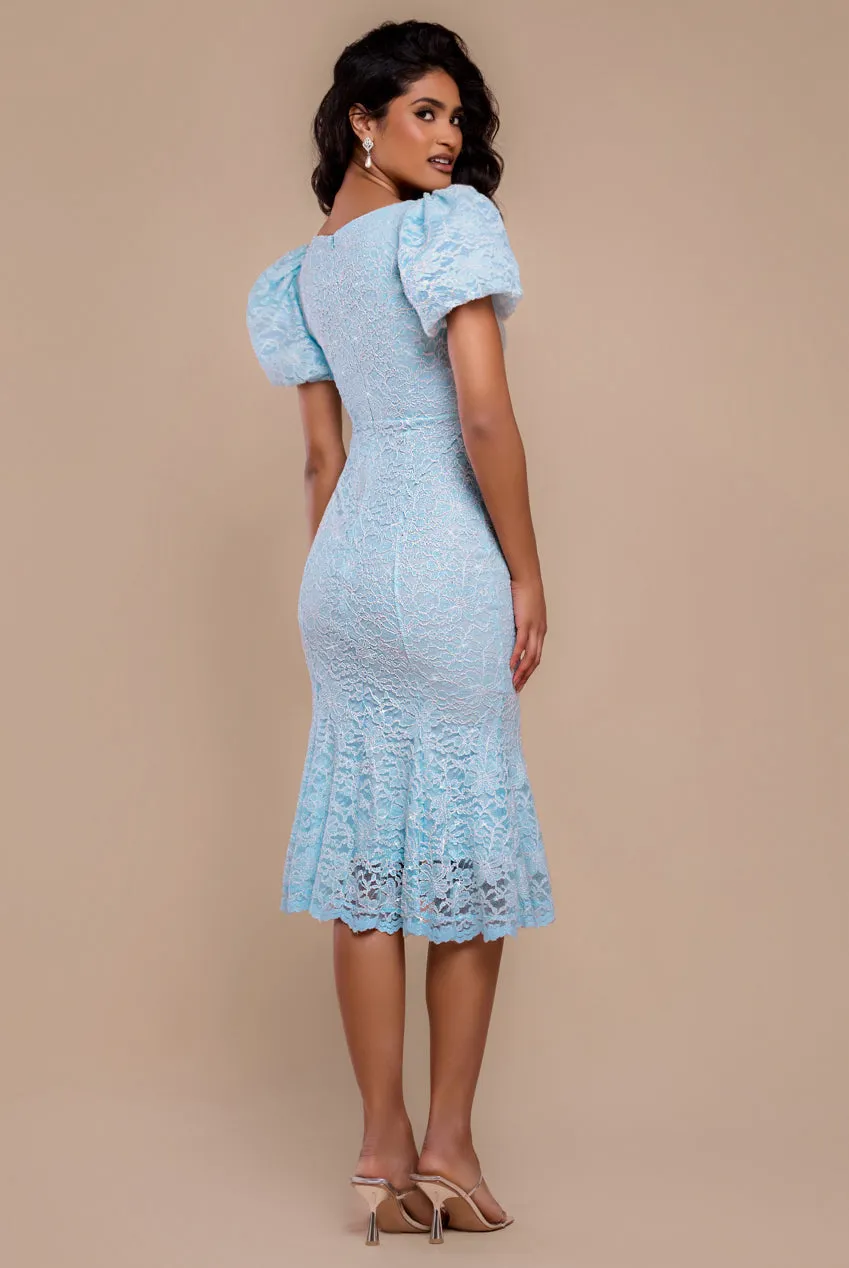 Scallop Lace Puff Sleeve Fit & Flare Midi Dress - Sky Blue by Goddiva sold by Goddiva product image thumbnail 2