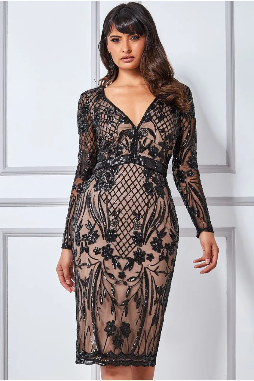 Full Sleeve Sequin Midi Dress - Black by Goddiva sold by Goddiva product image thumbnail 3