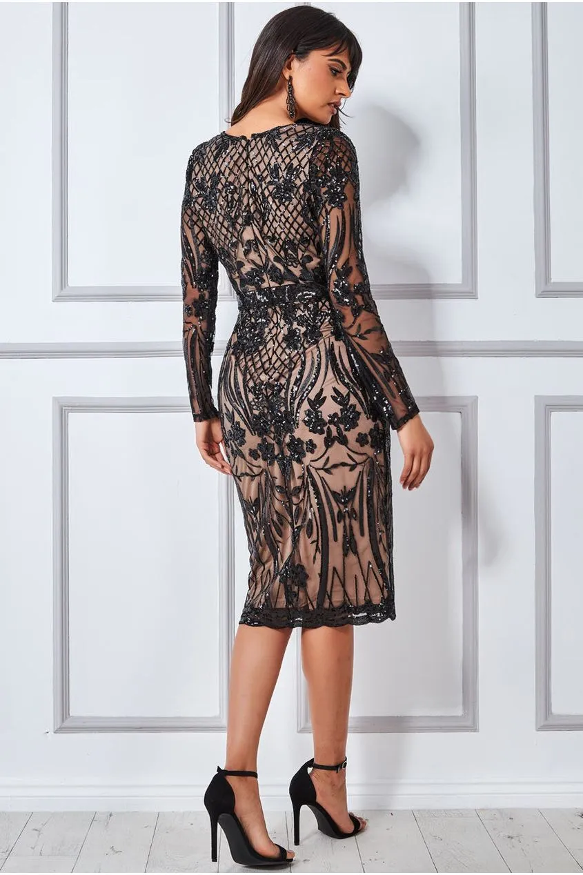 Full Sleeve Sequin Midi Dress - Black by Goddiva sold by Goddiva product image thumbnail 2