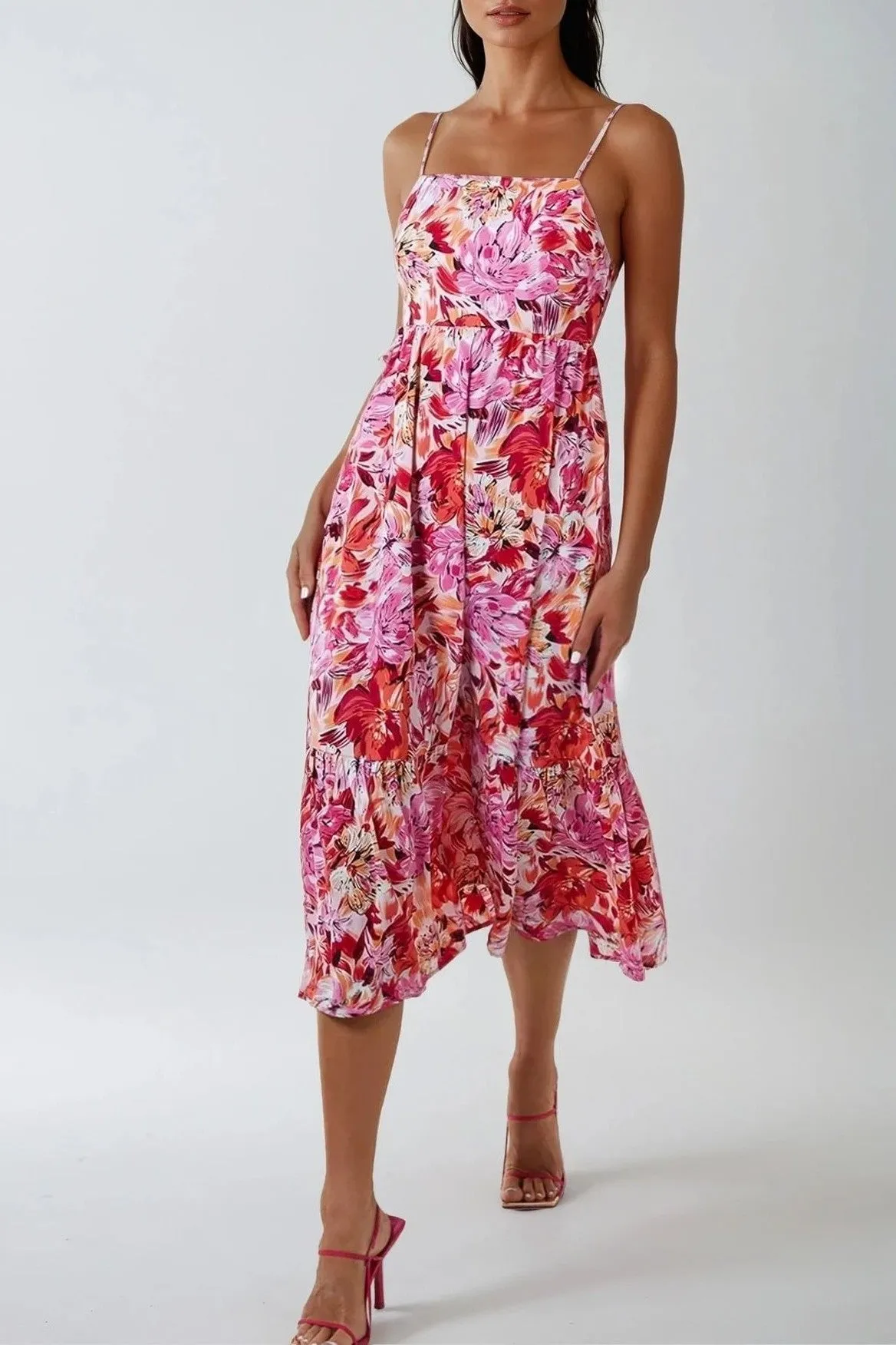 Pink Floral Cami Midi Dress With Cut Out Back by Aftershock London sold by Goddiva product image thumbnail 3