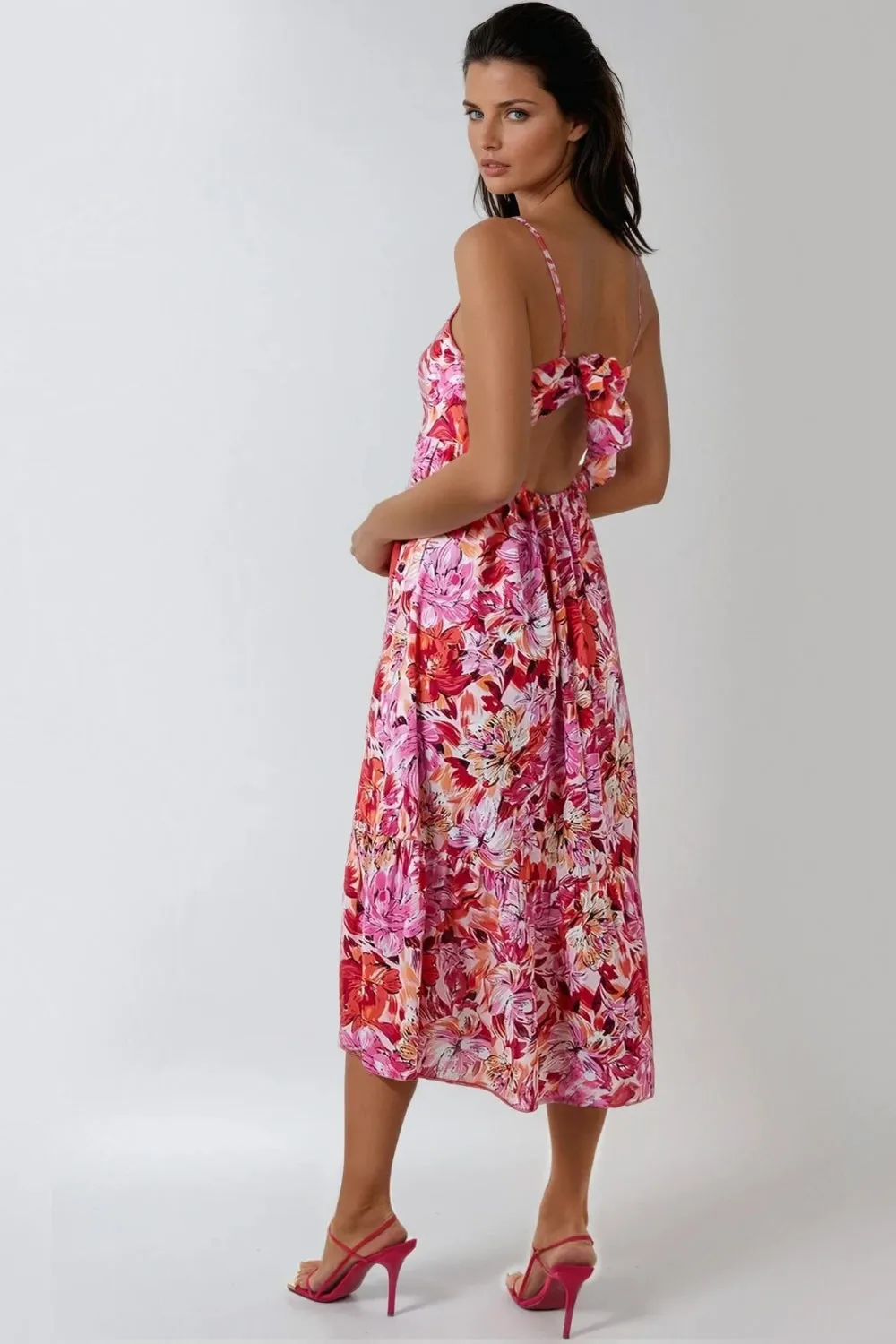 Pink Floral Cami Midi Dress With Cut Out Back by Aftershock London sold by Goddiva product image thumbnail 4
