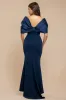 Off Shoulder Back Satin Bow Scuba Maxi Dress - Navy Blue by Goddiva sold by Goddiva