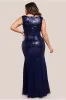 Chiffon & Sequin Embroidered Bardot Maxi Dress - Navy Blue by Goddiva Plus sold by Goddiva
