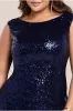 Chiffon & Sequin Embroidered Bardot Maxi Dress - Navy Blue by Goddiva Plus sold by Goddiva