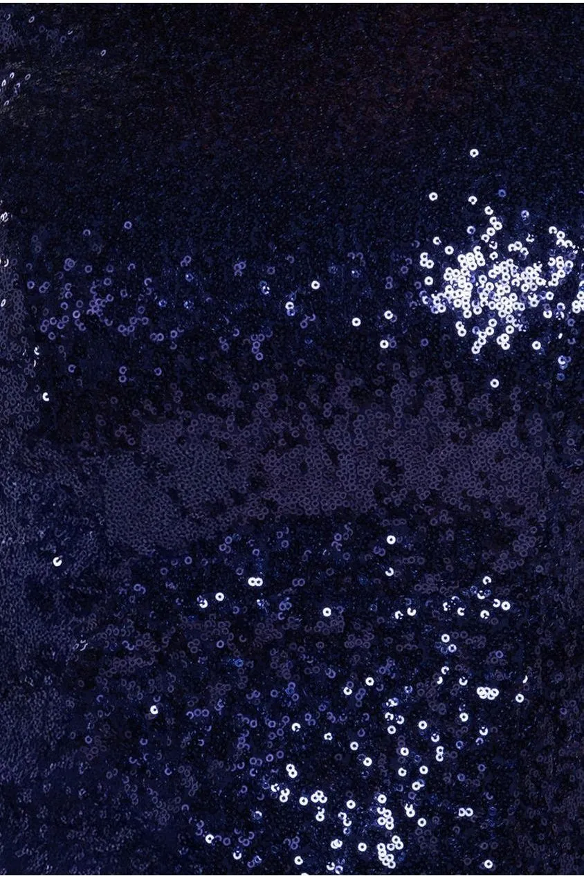 Chiffon & Sequin Embroidered Bardot Maxi Dress - Navy Blue by Goddiva Plus sold by Goddiva product image thumbnail 4