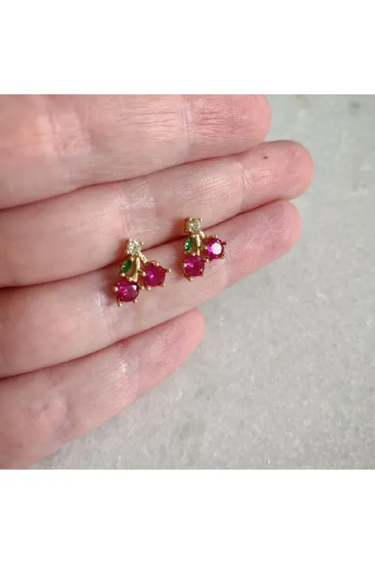 Wisteria London Dainty Cherry Stud Earrings sold by Goddiva