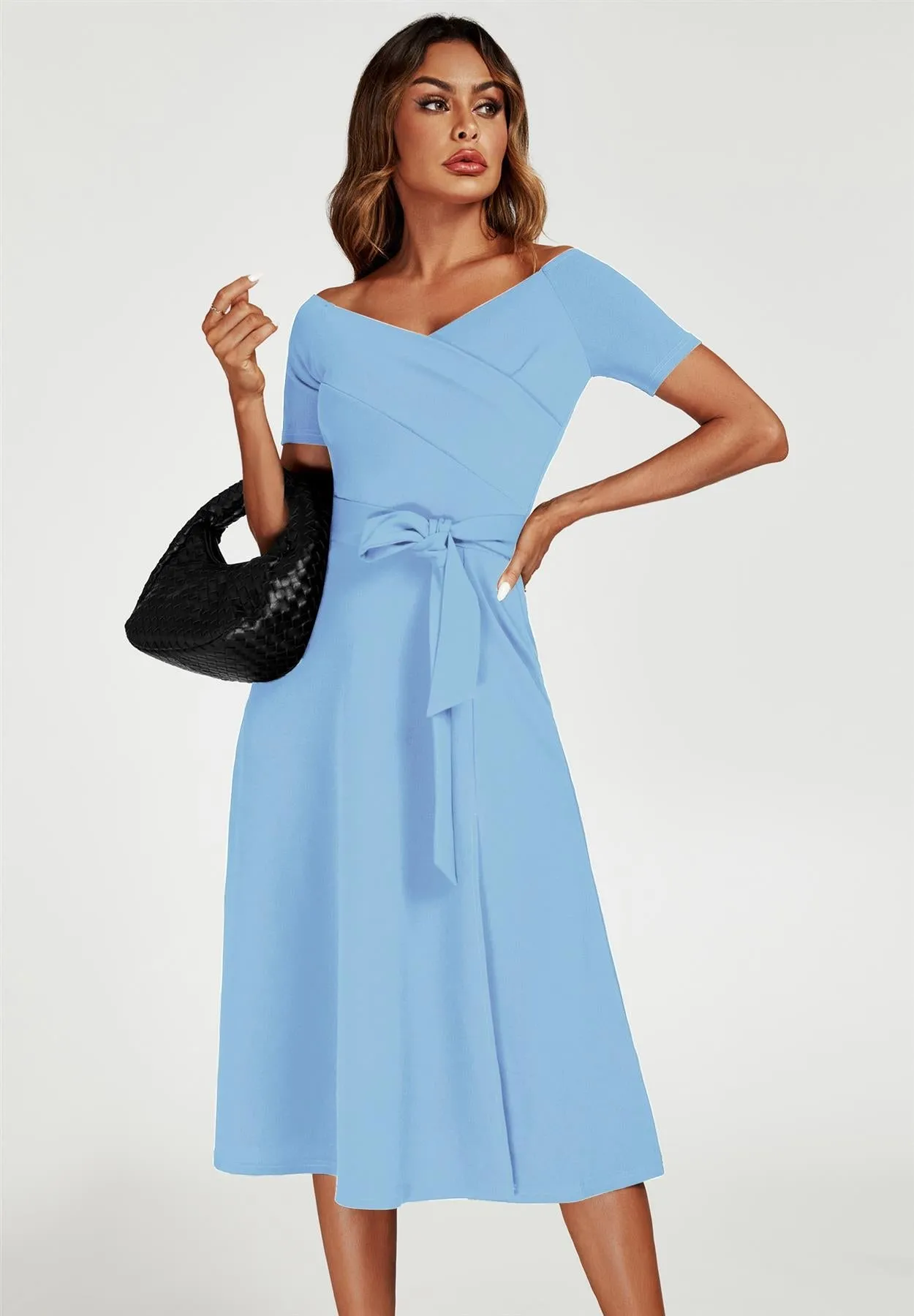 Bardot Midi Dress In Light Blue by FS Collection sold by Goddiva product image thumbnail 3