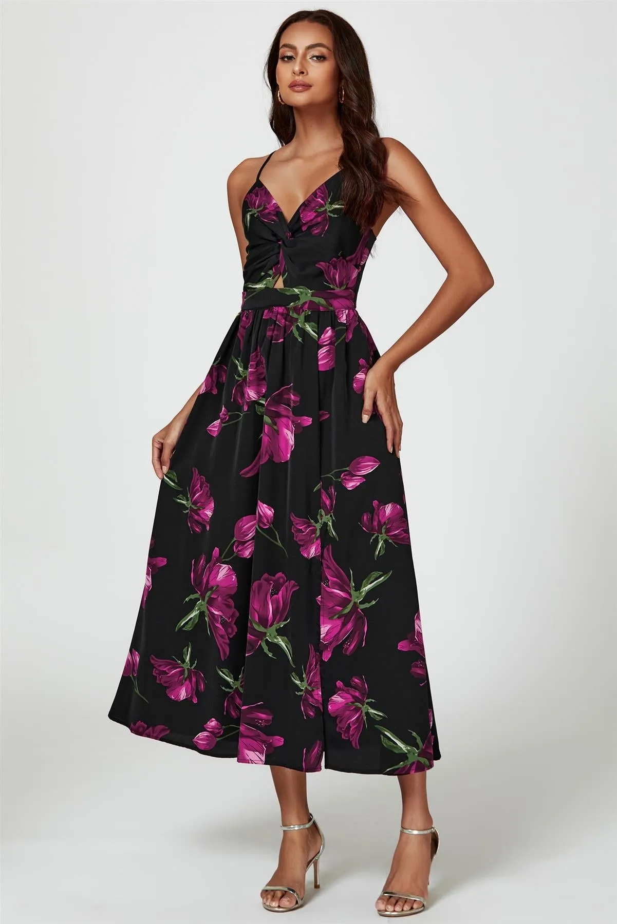 Floral Print Maxi Dress In Black by FS Collection sold by Goddiva product image thumbnail 3