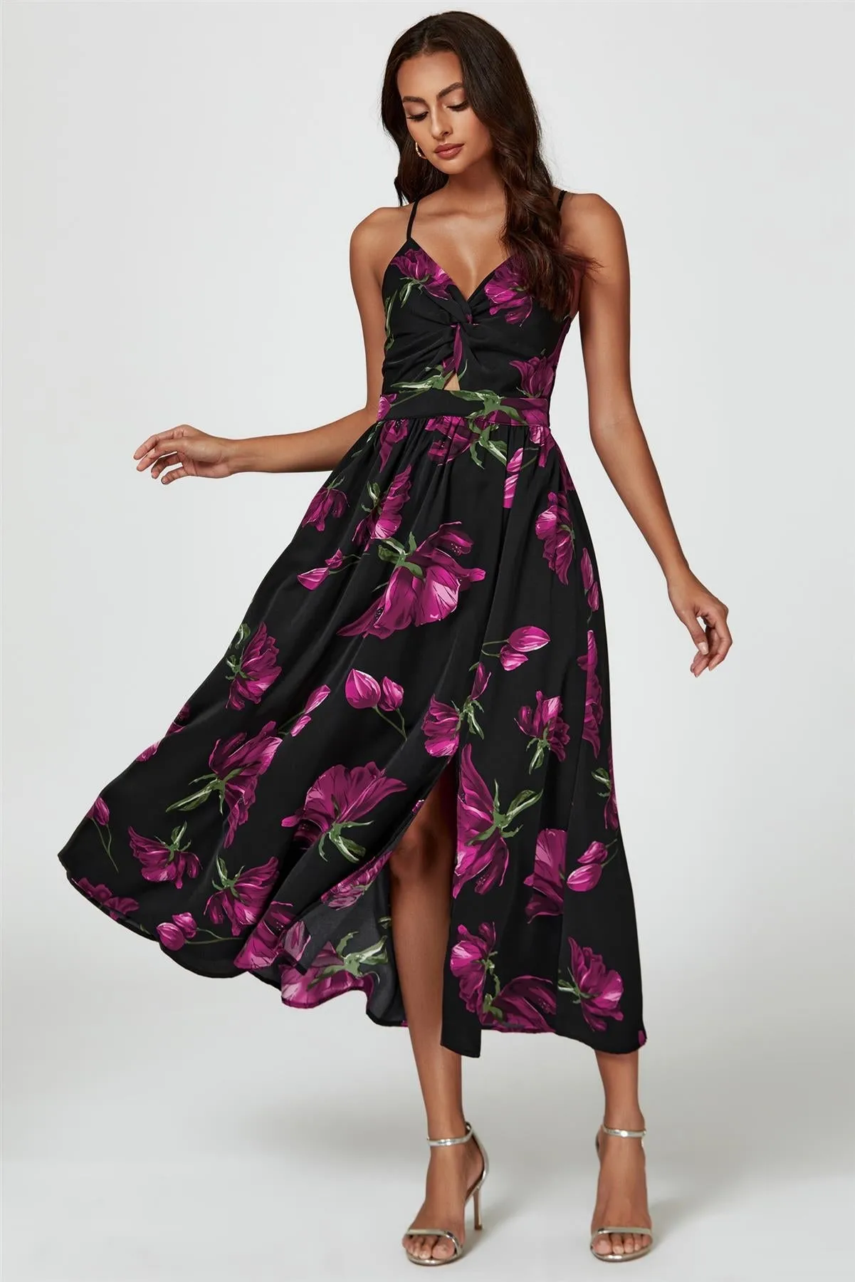 Floral Print Maxi Dress In Black by FS Collection sold by Goddiva product image thumbnail 4