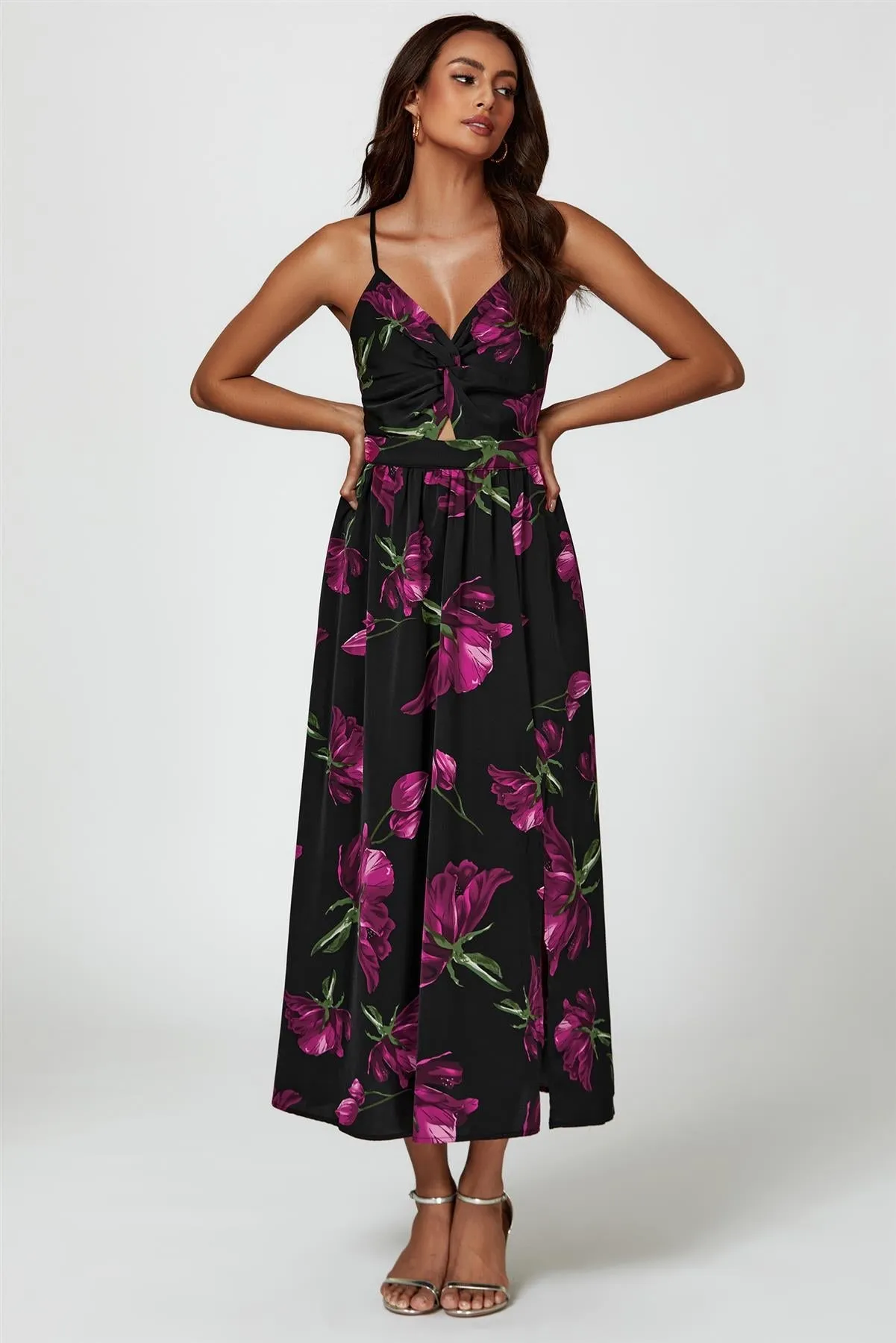 Floral Print Maxi Dress In Black by FS Collection sold by Goddiva