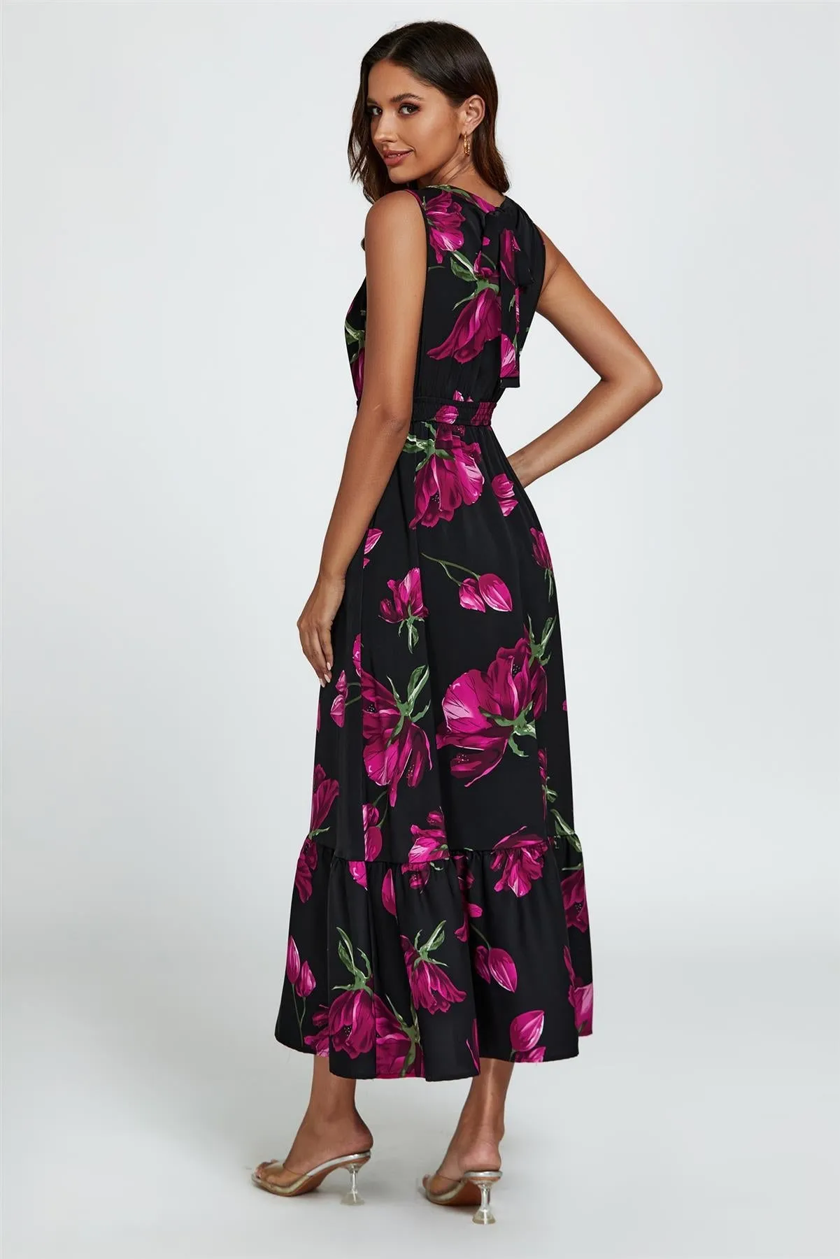 Floral Print Halterneck Maxi Dress In Black by FS Collection sold by Goddiva product image thumbnail 5