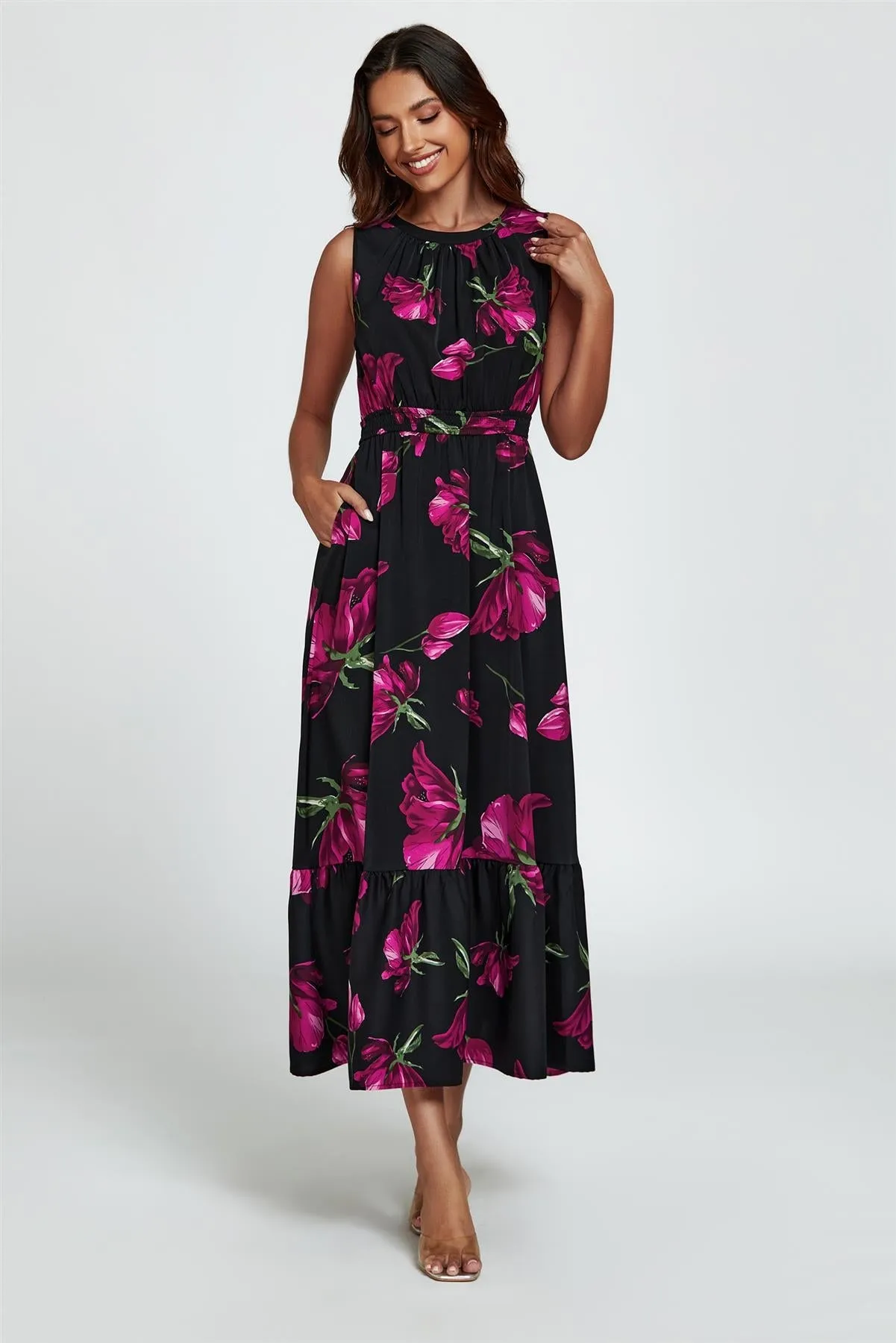 Floral Print Halterneck Maxi Dress In Black by FS Collection sold by Goddiva product image thumbnail 2