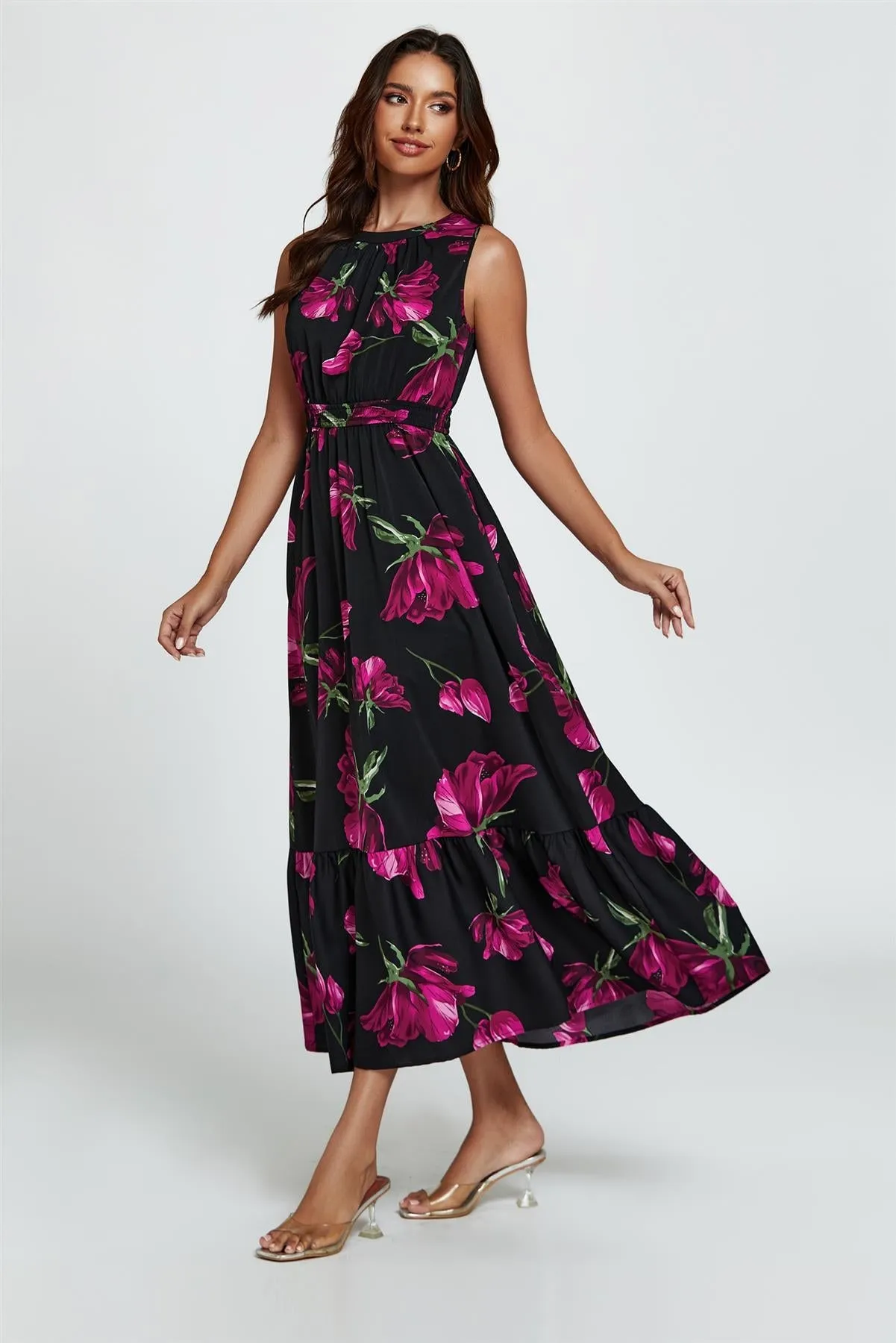 Floral Print Halterneck Maxi Dress In Black by FS Collection sold by Goddiva product image thumbnail 3