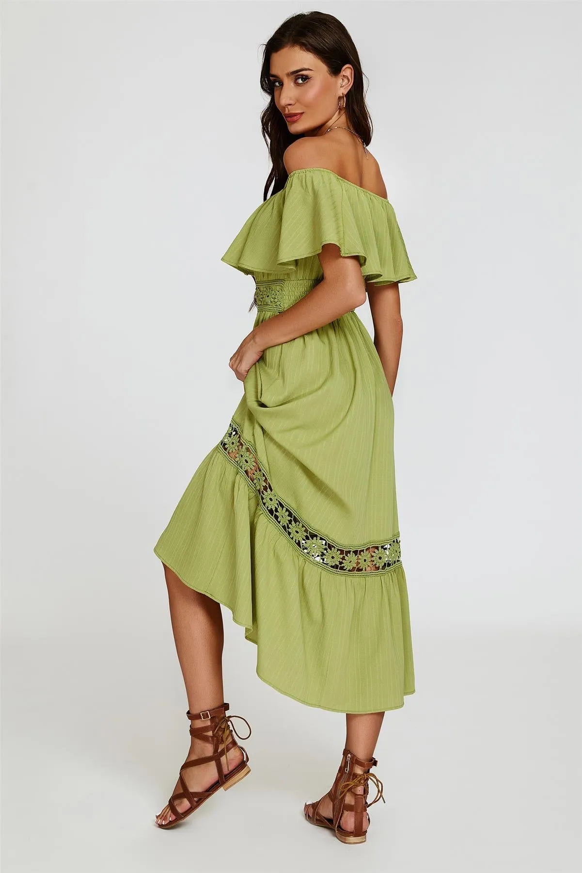 Lace Detail Bardot Maxi Dress In Green by FS Collection sold by Goddiva product image thumbnail 5