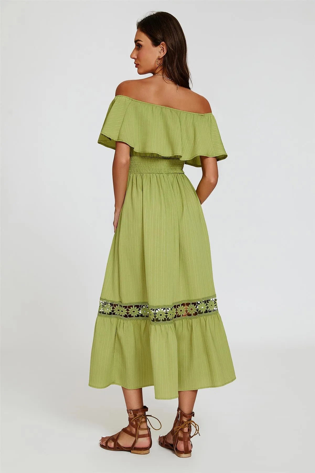 Lace Detail Bardot Maxi Dress In Green by FS Collection sold by Goddiva product image thumbnail 4
