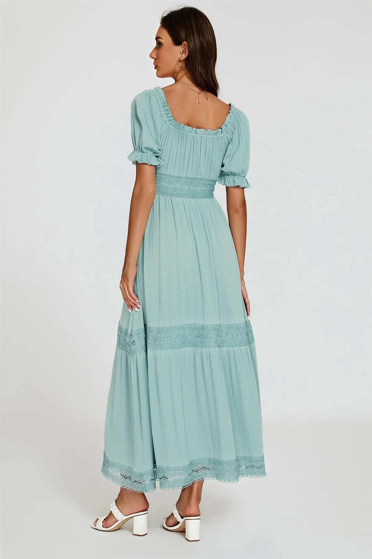 Lace Detail Bardot Maxi Dress In Blue by FS Collection sold by Goddiva product image thumbnail 5