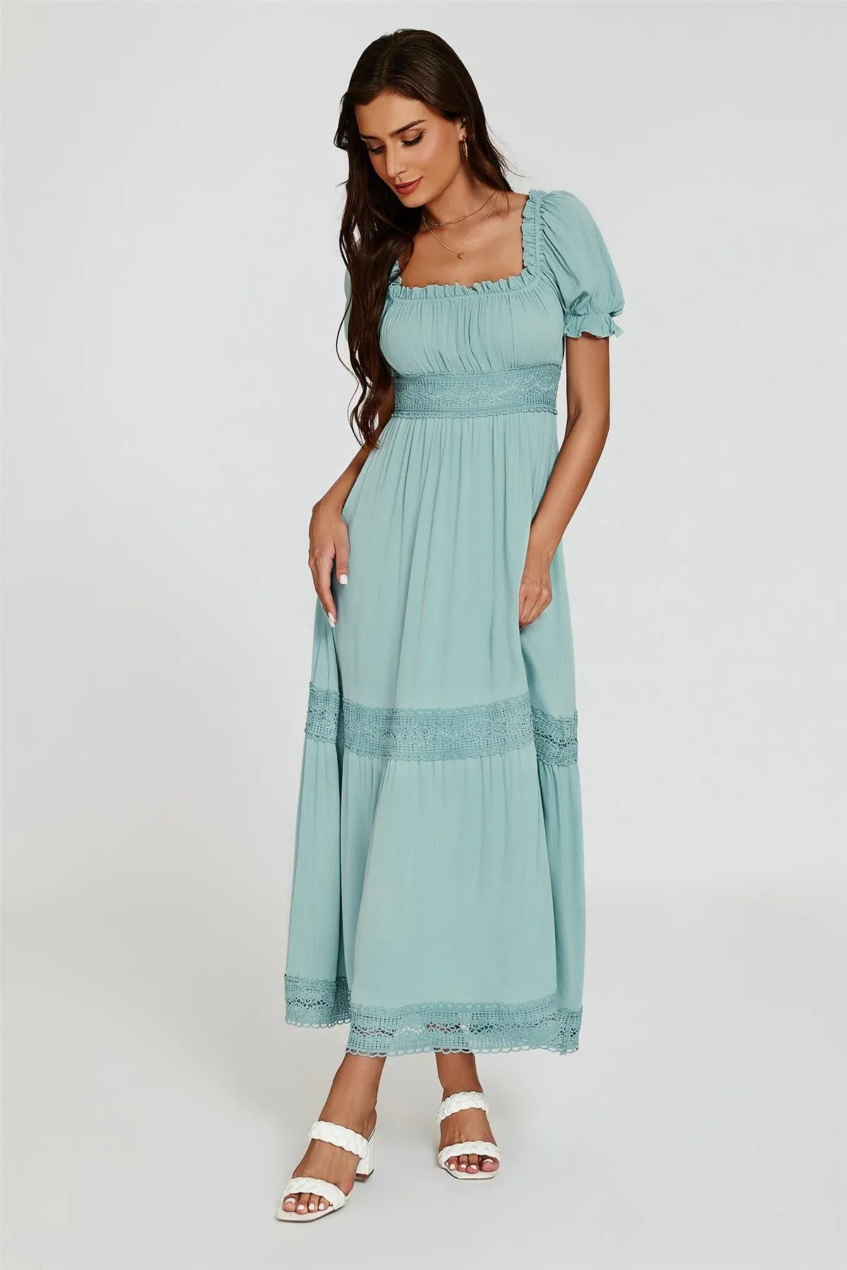 Lace Detail Bardot Maxi Dress In Blue by FS Collection sold by Goddiva product image thumbnail 2
