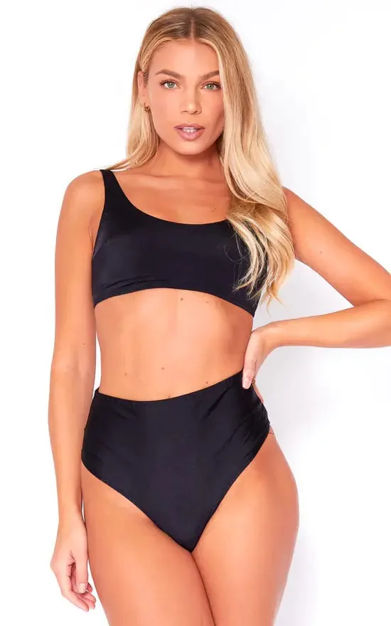 High Waisted Thong Bikini Bottoms In Black by Maribela sold by Goddiva